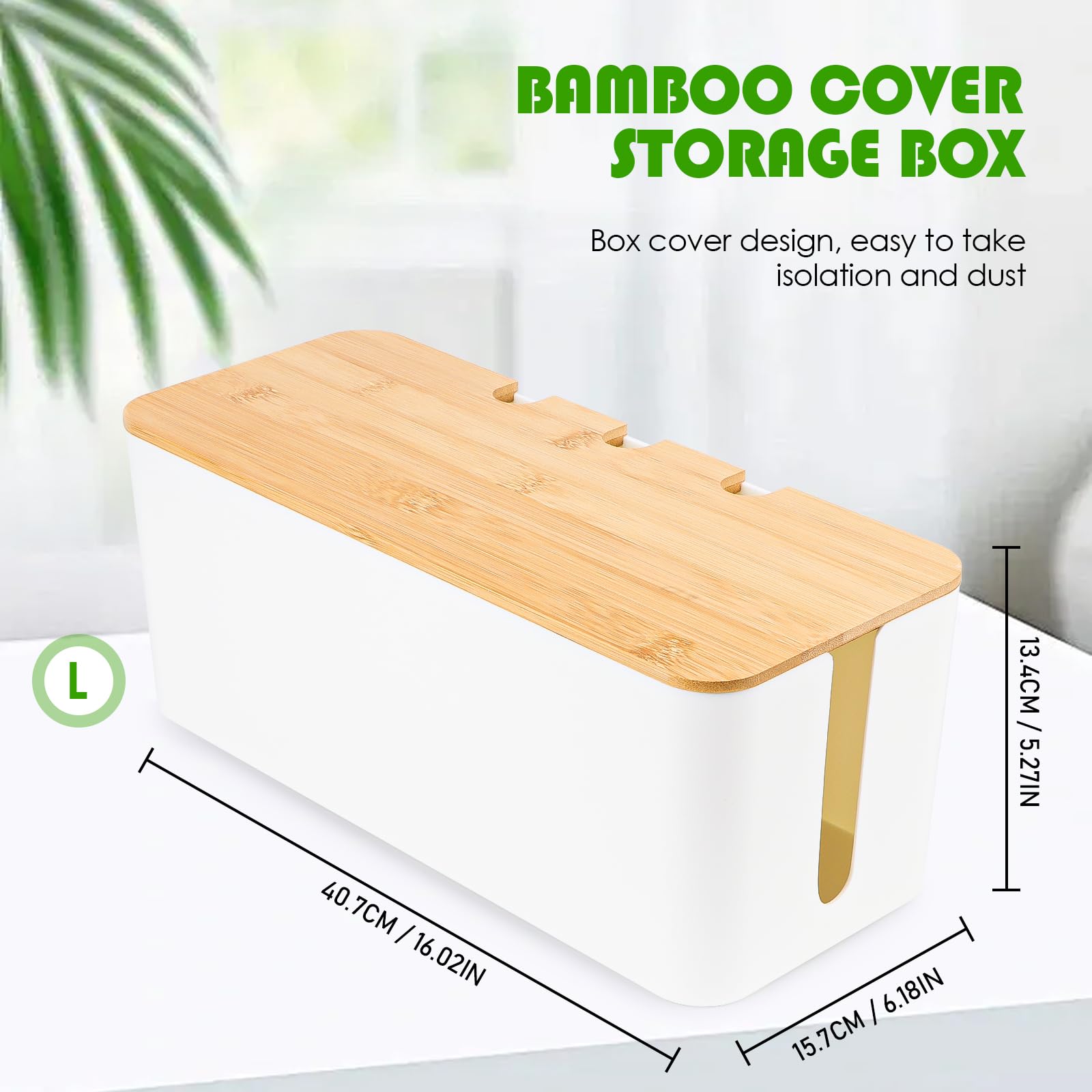 Kabelbox, Kabelmanagement Box, Kabel Organizer Box mit Holzdeckel, Große, Mittelgroß und Kleine Kabelmanagement Box Adapter, Steckerleisten, Kabel Verstecken Box Weiß (L=40.7 * 15.7 * 13.4cm)