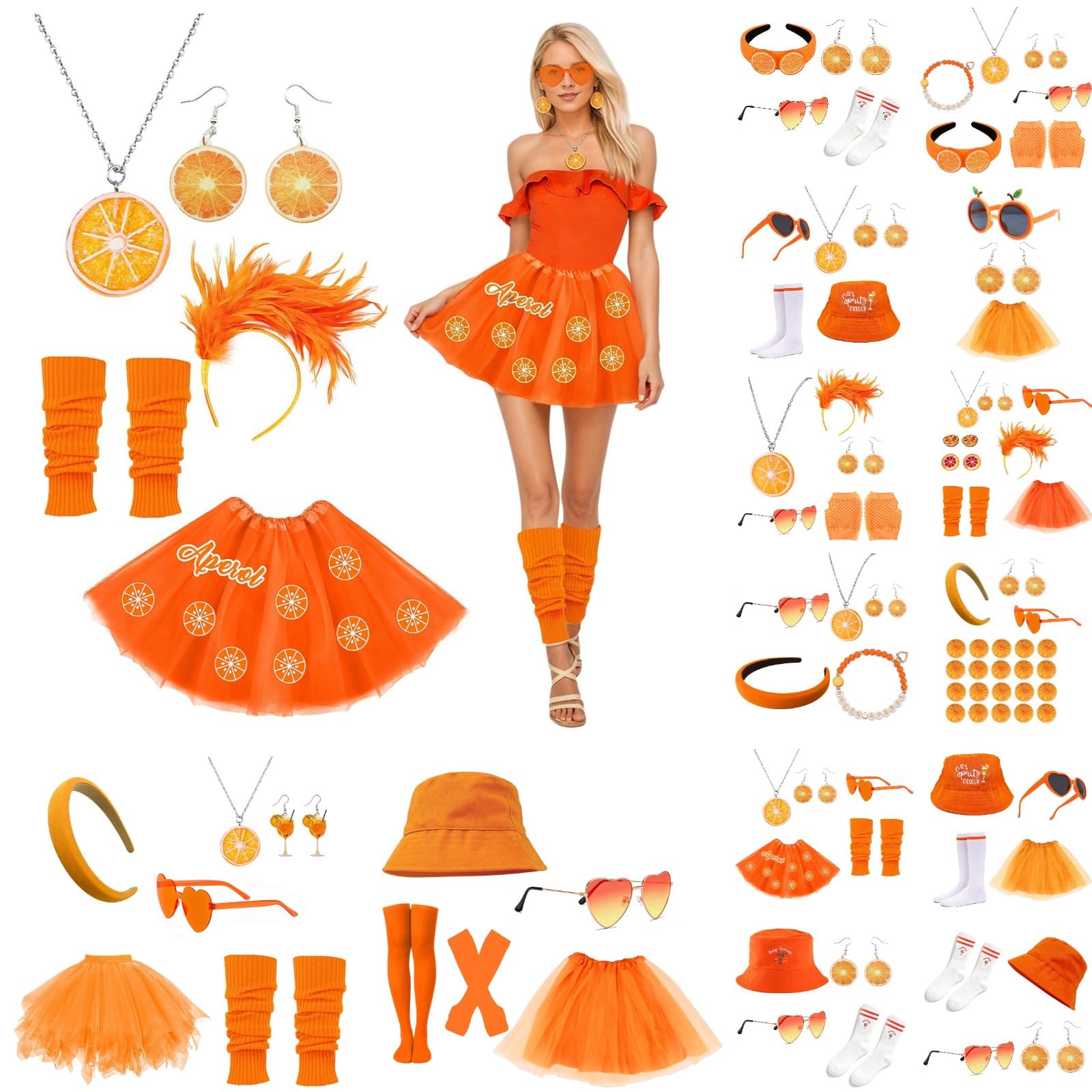 Hysagtek Aperol Kostuum Dames - Complete 7-delige Carnavalsoutfit Met Tule Rok En Accessoires