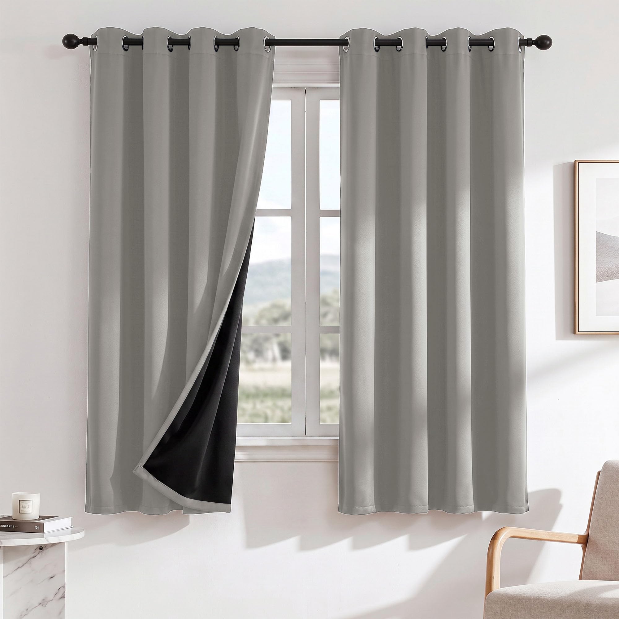 Deconovo 100% Blackout Curtains for Bedroom 46 x 72 Inch, Thermal Insulated Eyelet Curtains for Living Room with Black Backing, Dove Grey, 2 Panels โ image 1