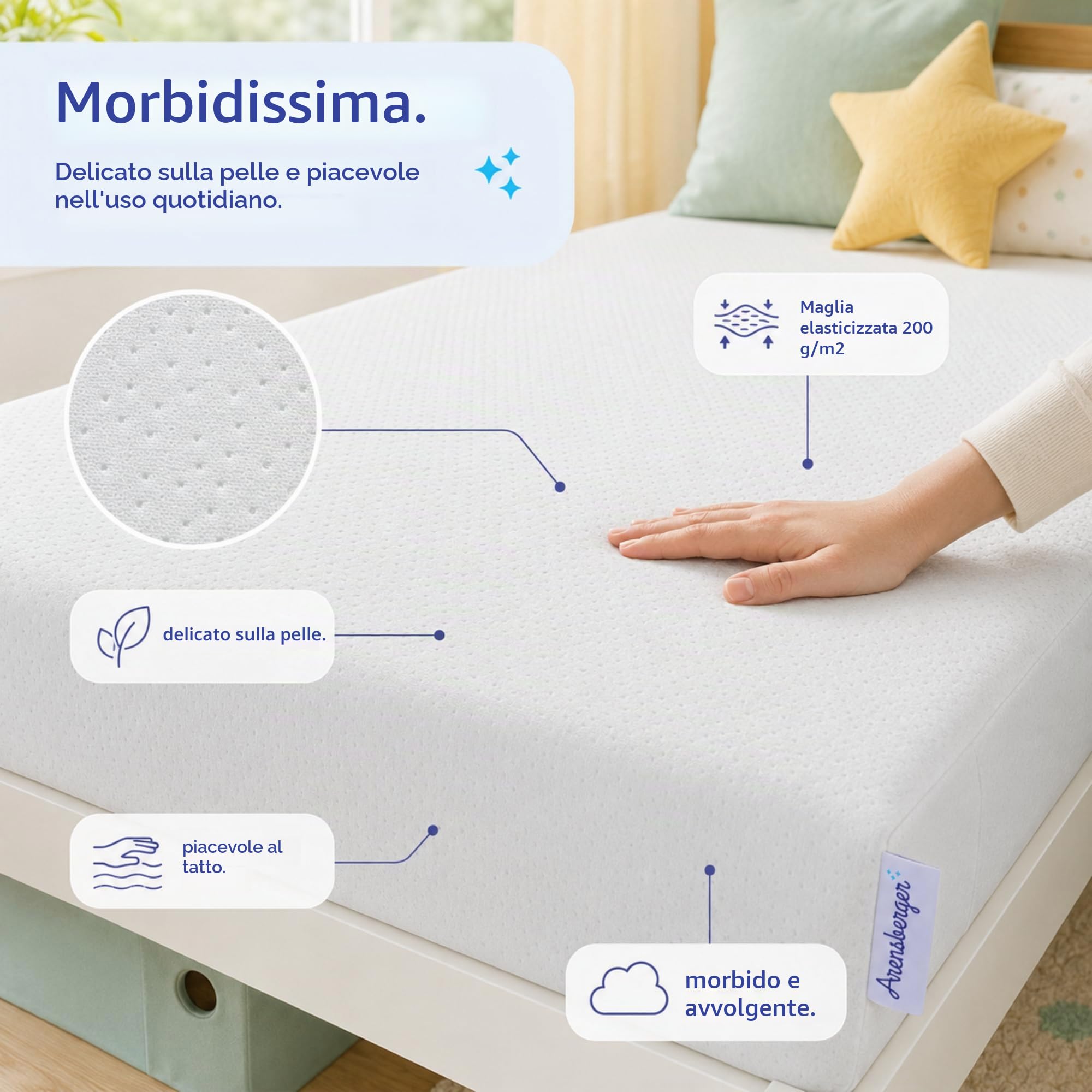 Arensberger Materasso per bambini Nora | 80 x 160 cm altezza 12 cm | Rivestimento lavabile e rimovibile | Schiuma gel elastica | Materasso per ragazzi anallergico, rivestimento premium