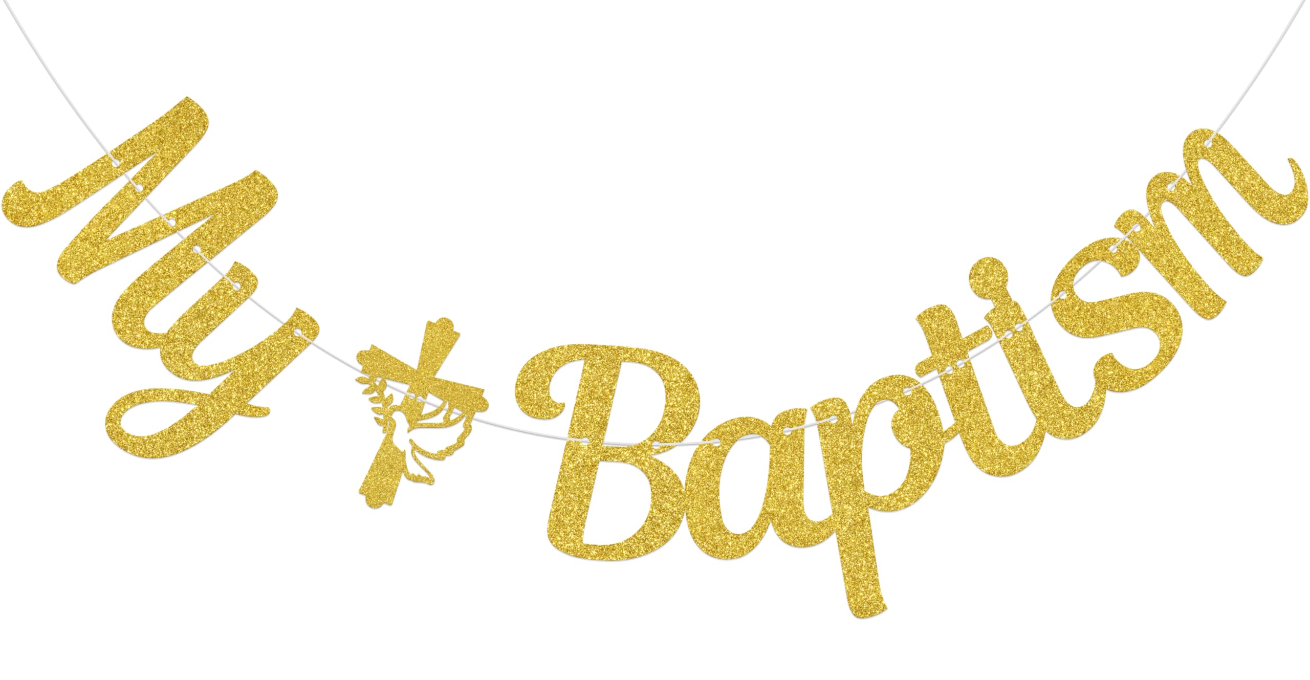 Aumccxz My Baptism Banner First Holy Communion Decorations Religious Christening Wedding Baby Shower Birthday Party Decorations Gold