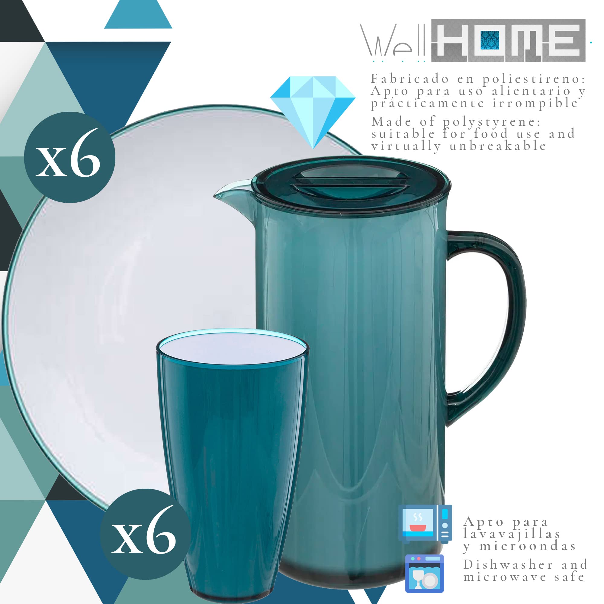 Juego de vajilla en poliestireno azul WellHome.