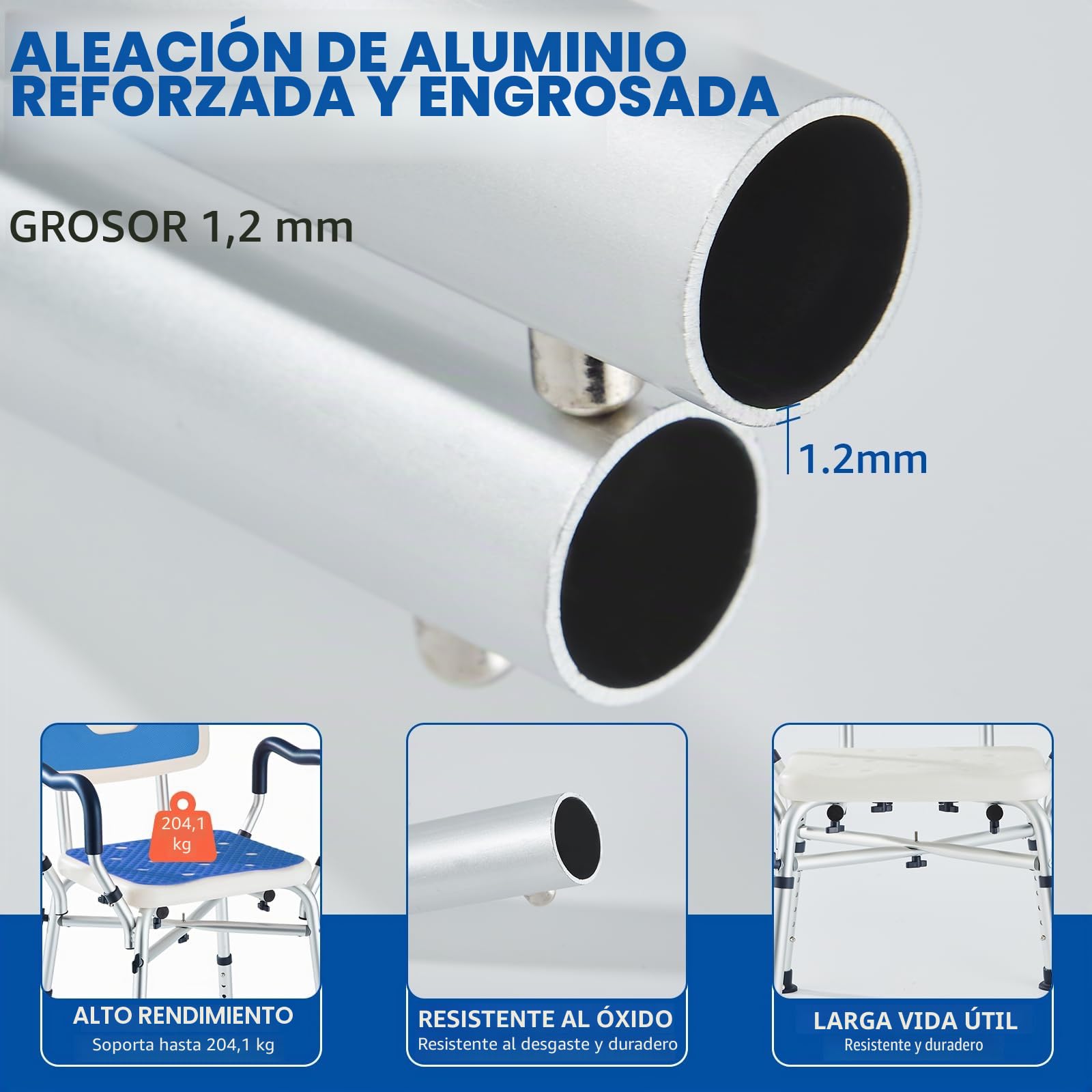 Silla de Ducha Mayores-Silla Ducha Ancha y Resistente con Respaldo y reposabrazos, Asiento De Ducha Antideslizante para Baño con Ajuste De Altura en 6 Niveles para Adultos y Personas Mayores