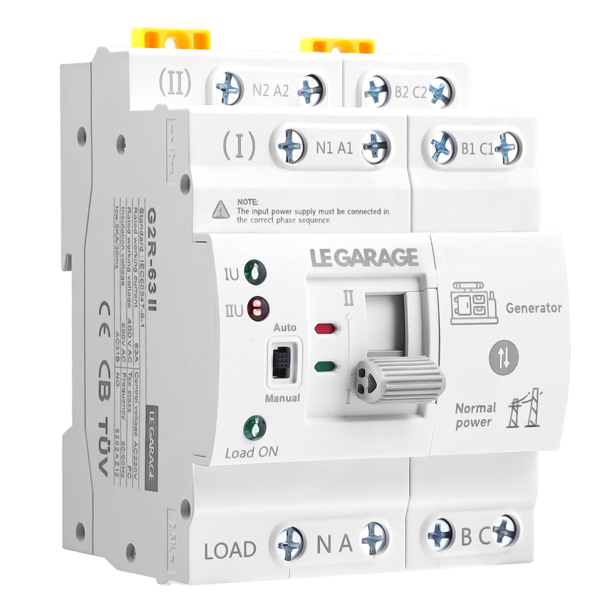 Interruptor de Transferencia Automática 4P 63A - ATS Doble Potencia 220V - Conmutador Ininterrumpido – Selector Eléctrico - Cambio Automático Red-Generador - Protección Hogar e Industria