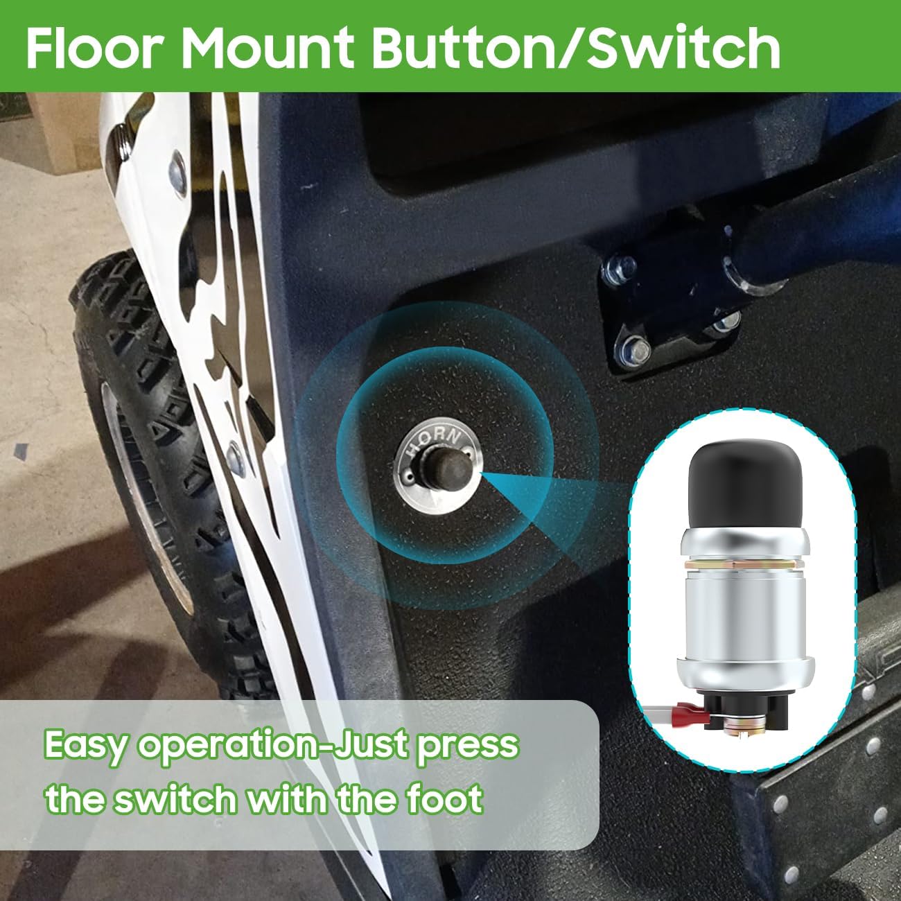 10L0L 12 Volt Golf Cart Horn Kit for Yamaha EZGO Club Car or UTV Boat, Floor Mount Button Switch, Universal Loud Horn Volume Up to 118db