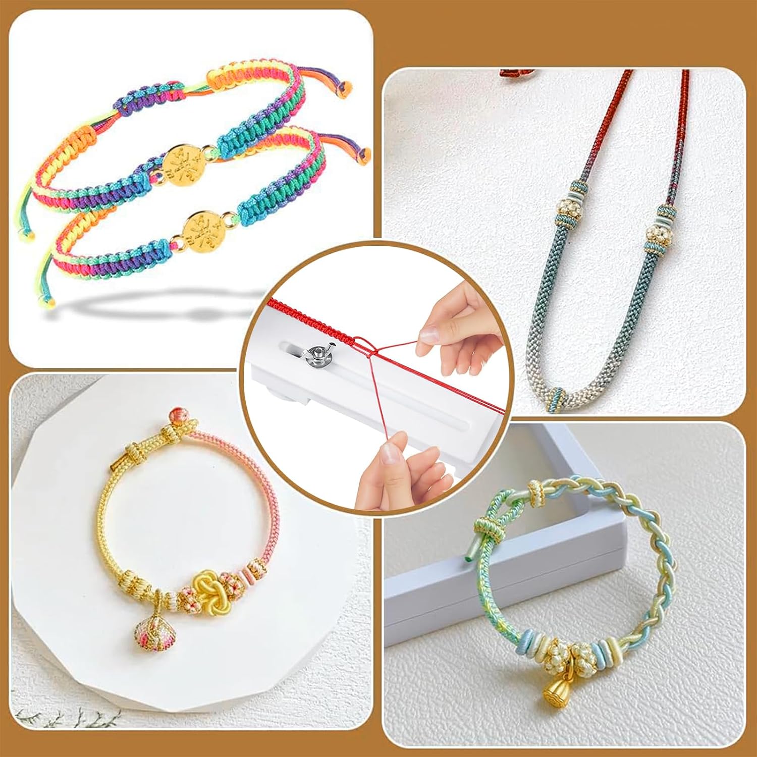 KWOYOS Bracelets Jig Maker, Adjustable Bracelet Braiding Tool with with 6 Colors Macrame Cords for Weaving DIY Craft Hand Bracelet Braiding Tools