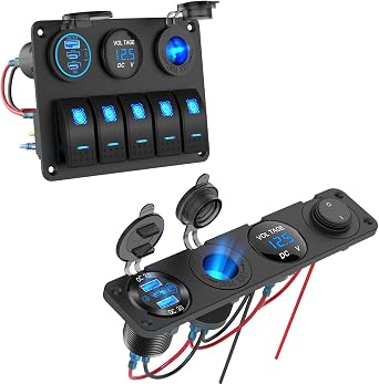 Marine Boat Switch Panel Waterproof, 5 Gang Marine Rocker Switch Aluminum Panel, 12V USB Outlet RV Accessories Marine Switch Panel Plug