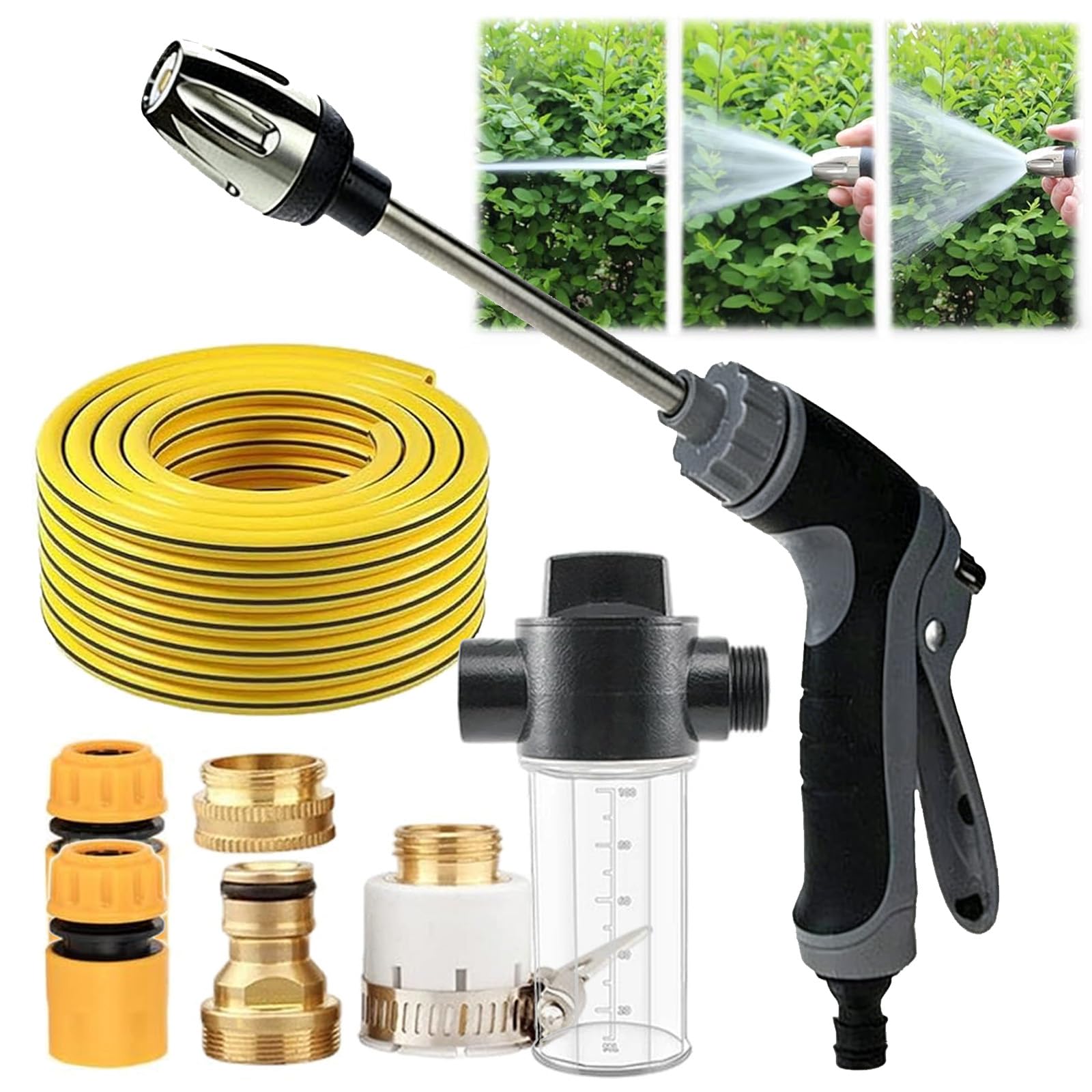 Aquoxis Pressure Washer Gun, Aquasis Jet Washer, Qinux Aquoxis, Aquaxis Power Hose Nozzle, Blast Away Dirt Instantly Stainless Steel Universal Hose Fit for Garden Car (Gray,Washer Set + 5m hose)