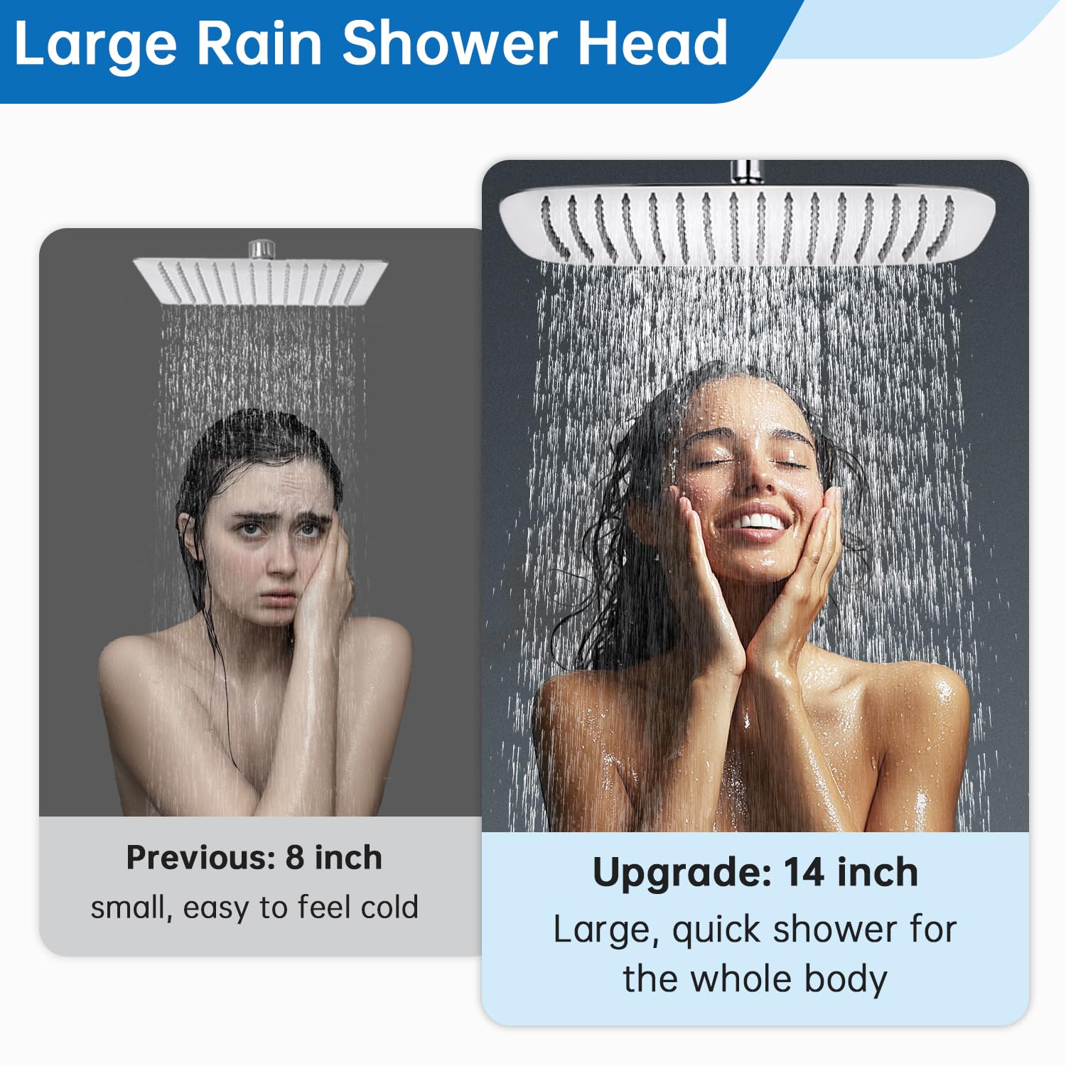 G-Promise Alcachofa de ducha de lluvia de metal de 14 pulgadas con brazo de extensión ajustable de 16 pulgadas, cabezal de ducha de lluvia de alta presión, aspecto moderno de lujo, rectangular, grande