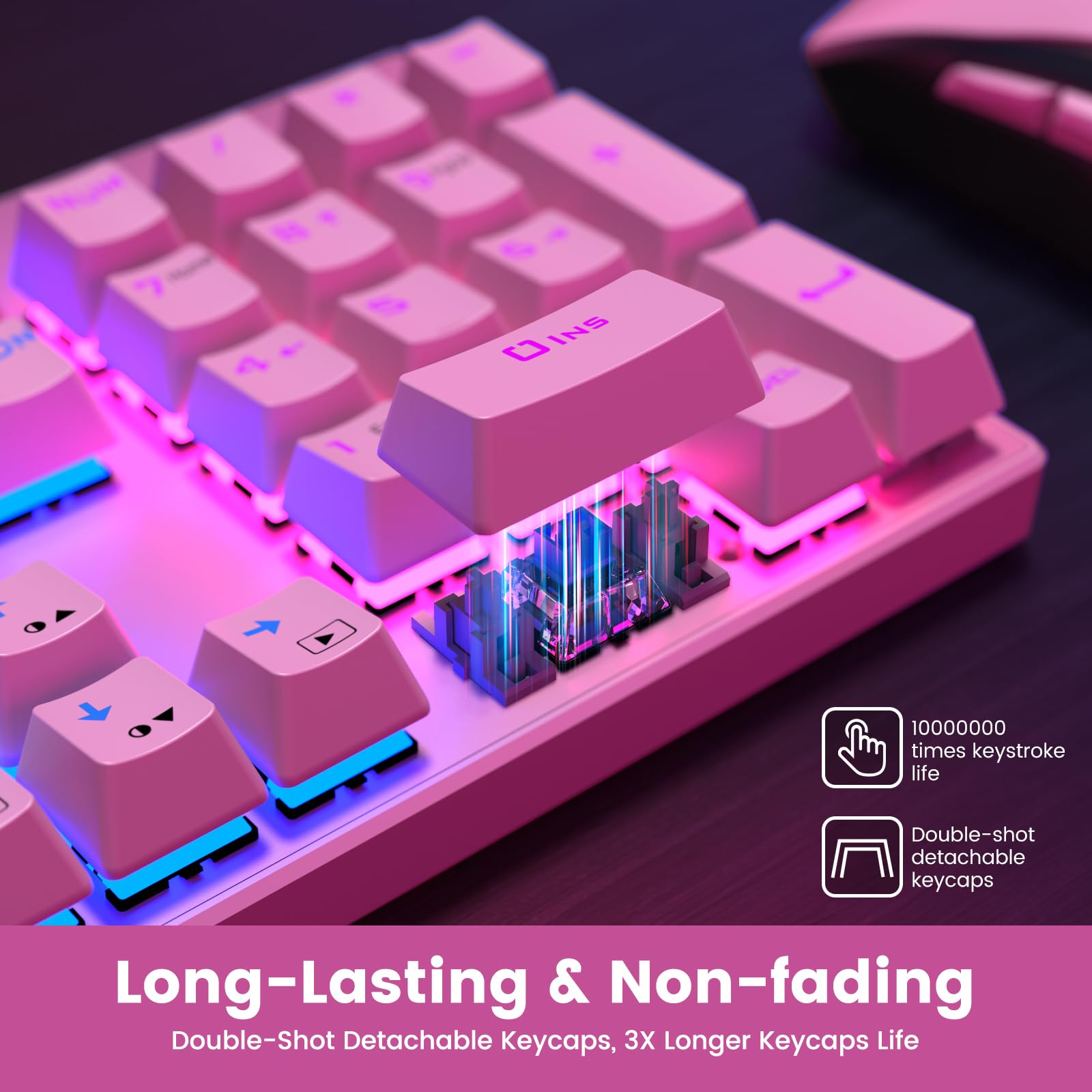 RisoPhy Tastiera meccanica da gioco, RGB 104 tasti ultra-sottile retroilluminata USB cablata tastiera con interruttore blu, tastiera in ABS resistente, anti-ghosting/resistente alle fuoriuscite, per