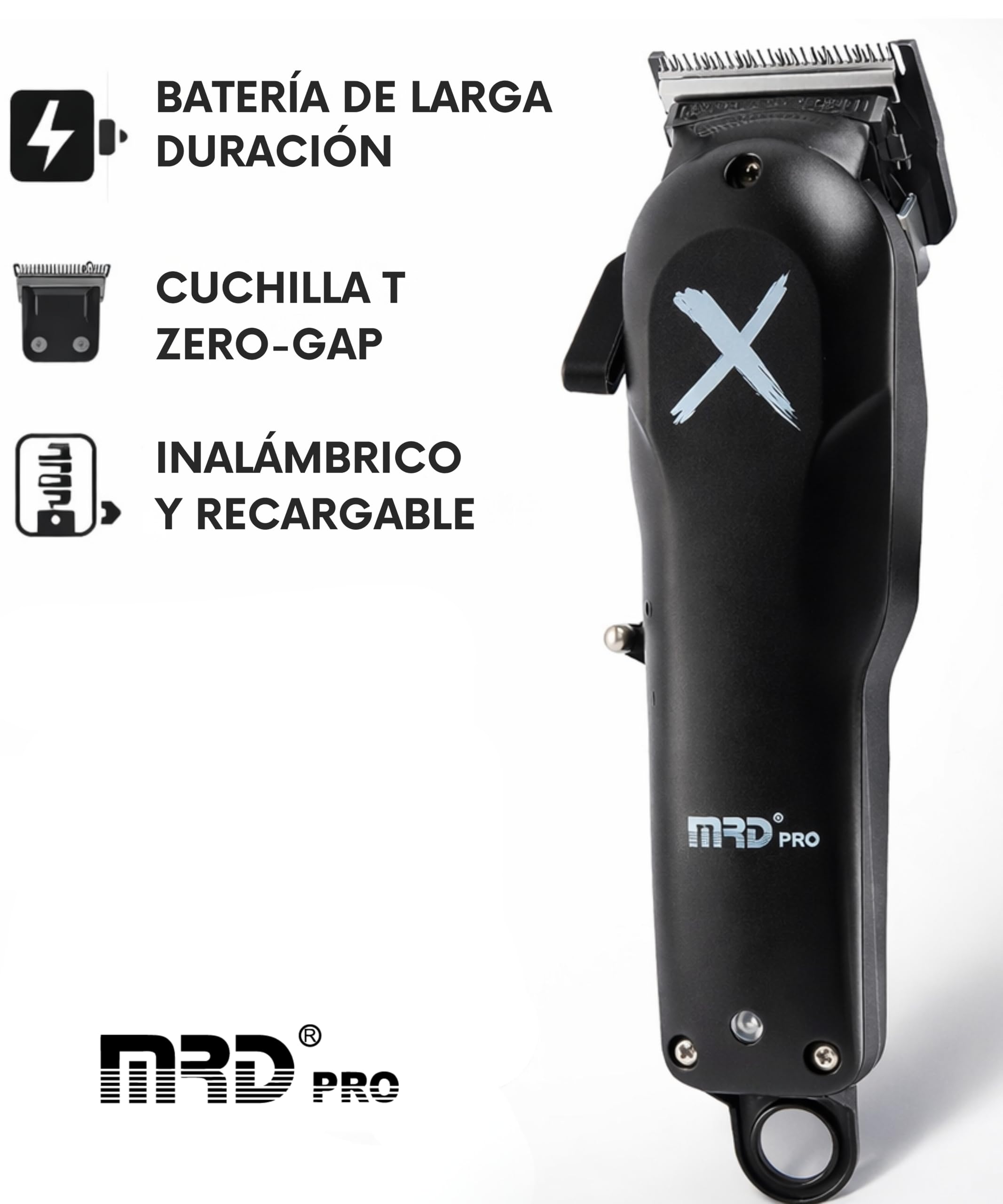 MRD Clipper PRO BUZZ CUTTER – Máquina de cortar pelo hombre profesional con motor Rotativo, cuchilla DLC Faper y bateria de 3350 mAh, cortapelos MRD pro recargable USB-C