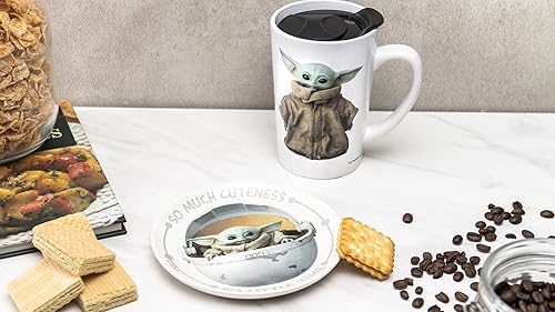 Miniatura 5 de Zak Designs Star Wars The Mandalorian - Juego de tazas y platos de cerámica para café, té, desayuno o postre con tapa de taza de viaje (2 piezas,