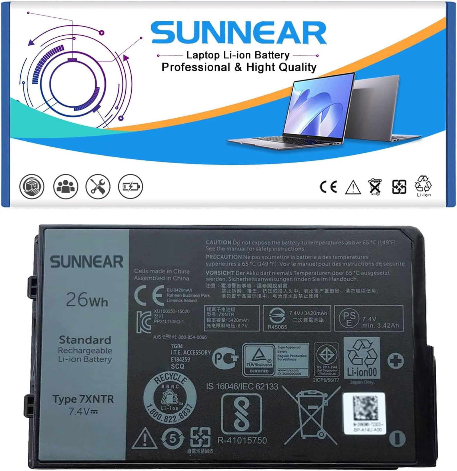 Amazon.com: SUNNEAR 7XNTR J7HTX Laptop Battery Compatible with