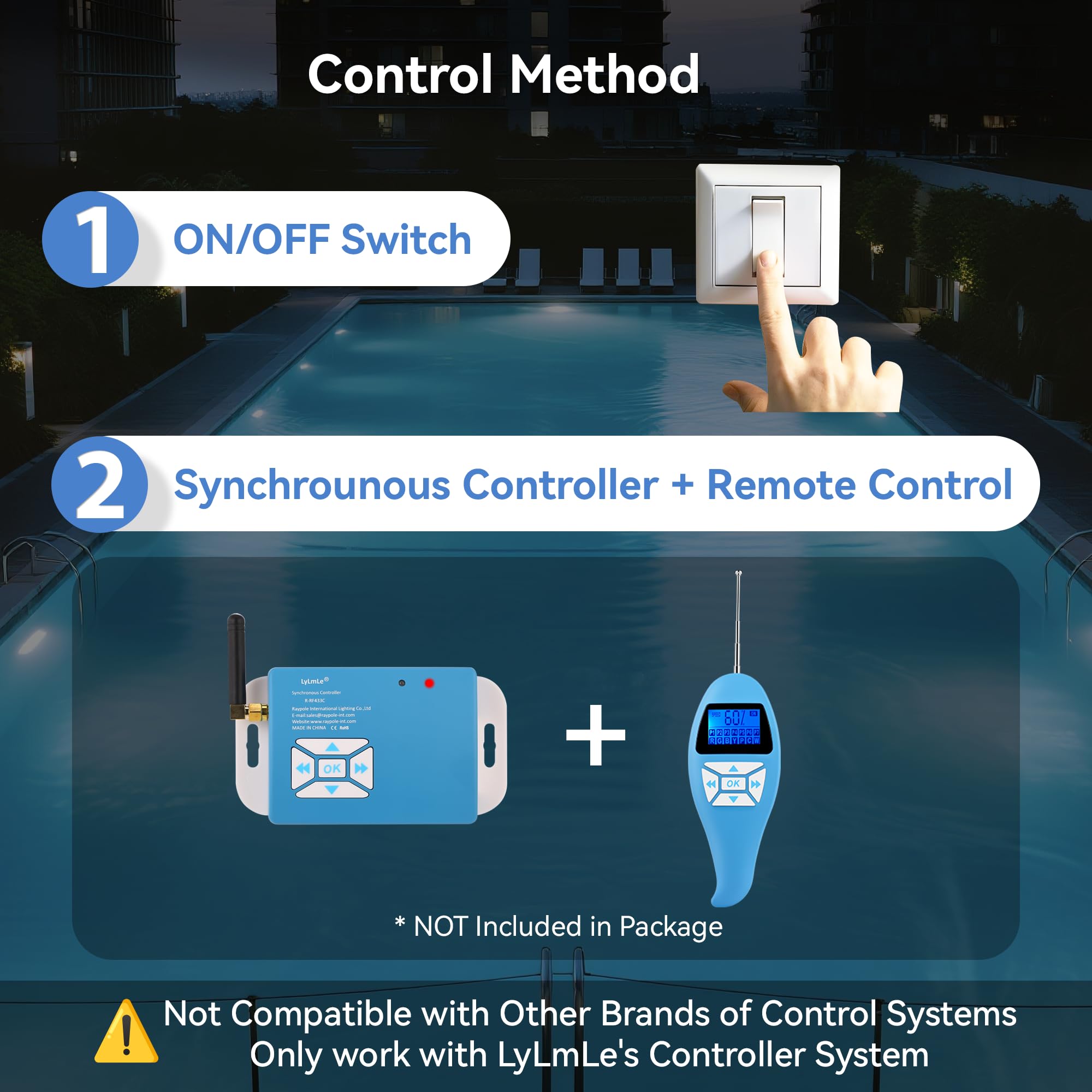 LyLmLe Foco Piscina LED con Rosca Externa 2", 15W Proyector LED Piscina RGB Multicolor Control Sincronizado, Ø190mm, 12V AC Lámpara Sumergible para Piscinas Elevada Acero, Sin Unidades de Control
