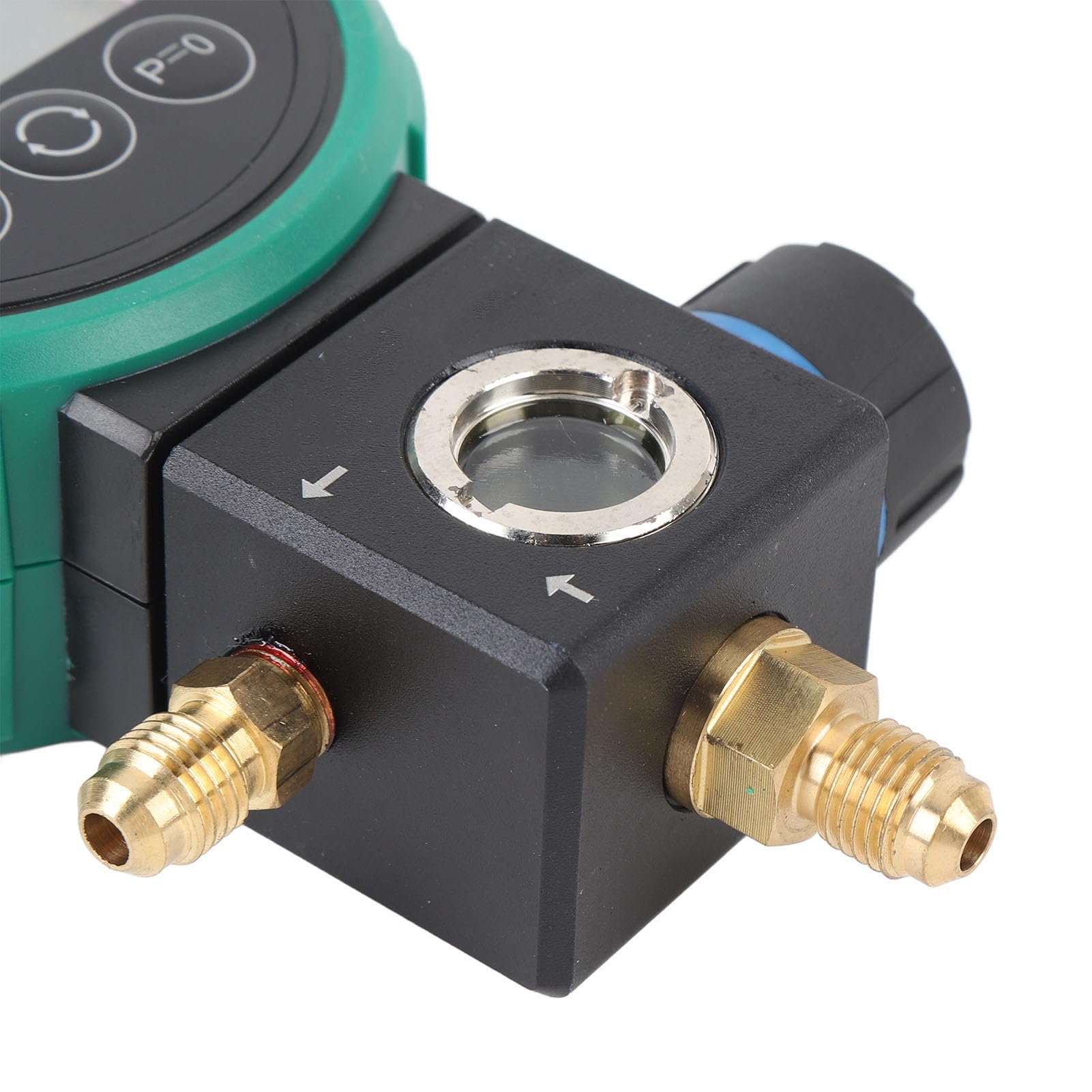 Greensen Manómetro de Presión de Refrigerante Juego de Manómetro de Colector de CA Digital de 0 a 5 MPa con Válvula de Bola 4 Unidades de Presión 9 Refrigerantes para Aire Acondicionado Recarga