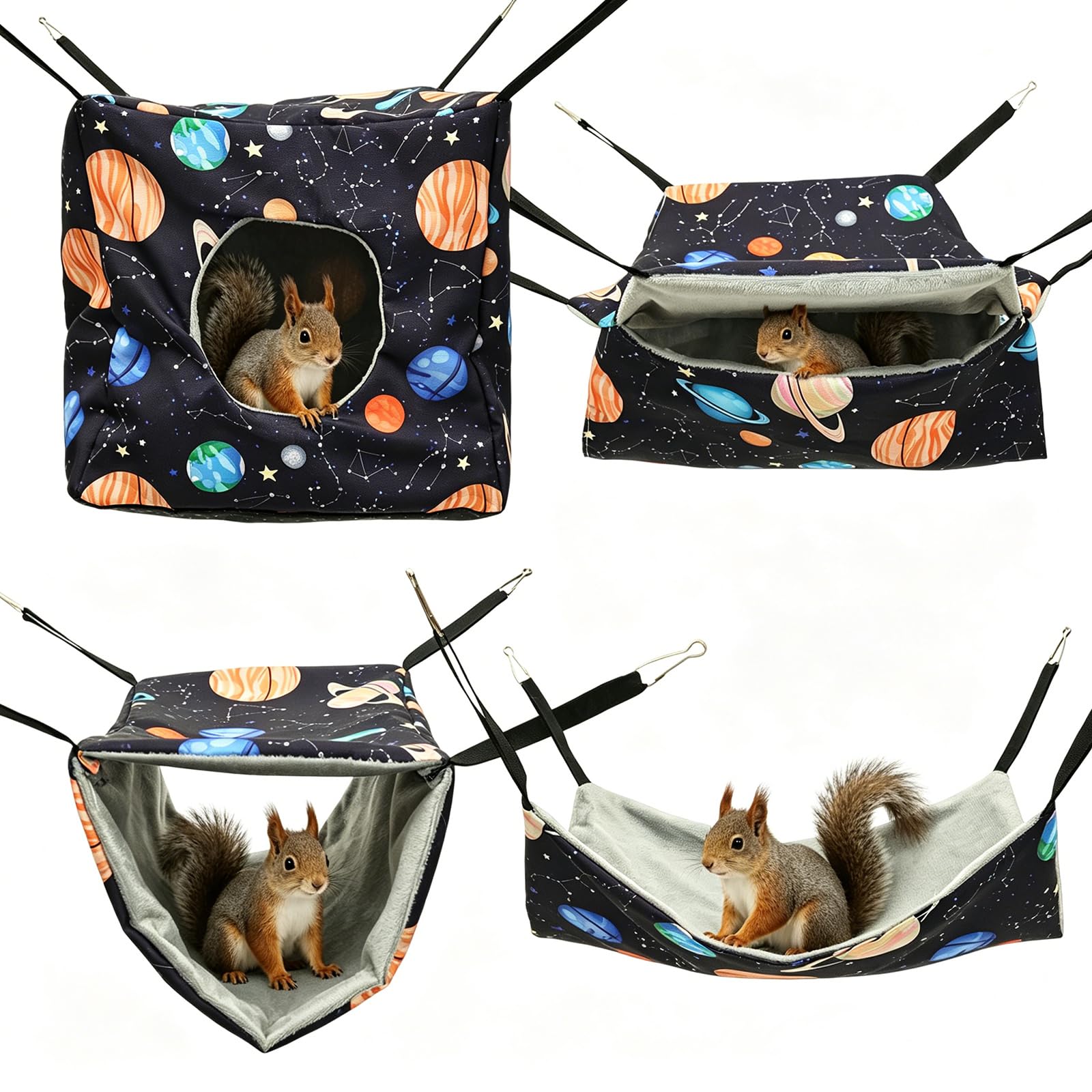4Pcs Hamster Hammock House Rat Cage Accessories Guinea Pig Hideout Bed Includes Cube Hideout, Hammock, Tunnel and Square Blanket, Washable Ferret Hanging Nest for Chinchilla, Sugar Glider and Squirrel