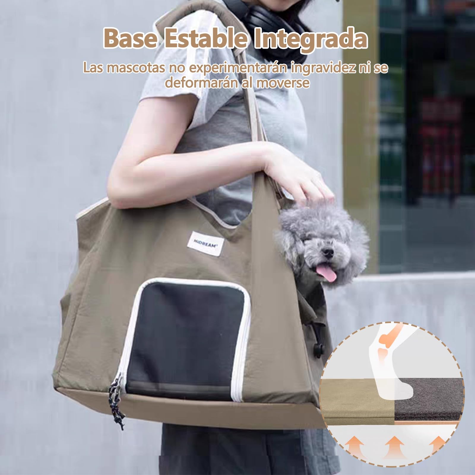Galatée Bolso Bandolera para Mascotas, Fabricado En Tejido De Nailon Impermeable, Portátil con Asas, Base Rígida Integrada para Evitar Que Se Deforme, a Prueba De Fugas y Transpirable (Beige)