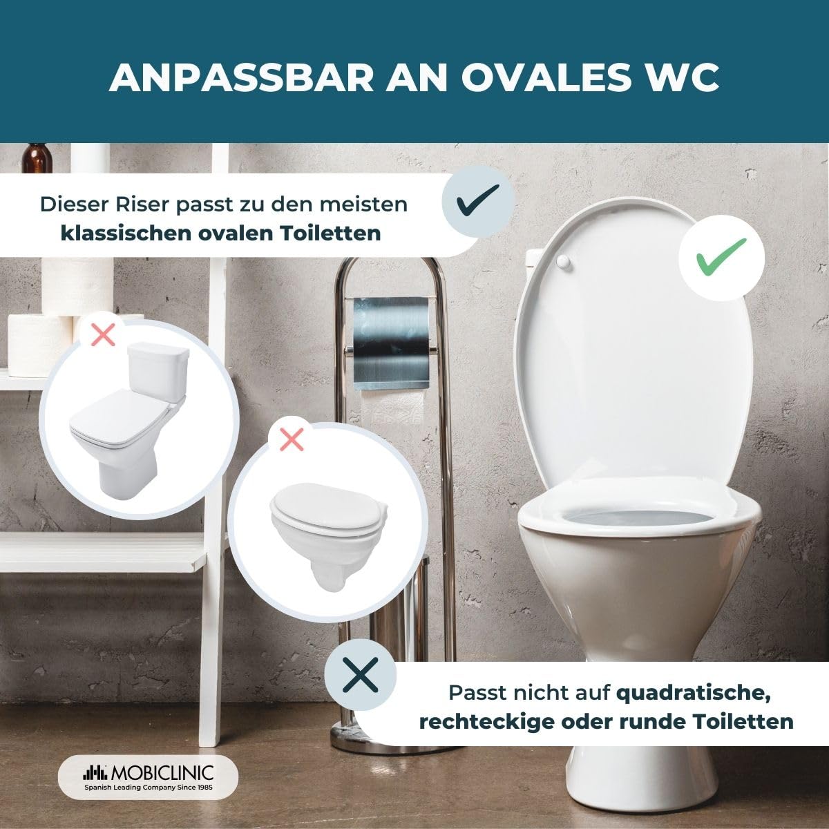 Mobiclinic®, Toilettensitzerhöhung, Río, Europäische marke, Wc sitzerhöhung, Toilettenaufsatz für senioren, Toilettenhilfe, Weich, 11 cm hoch, Blau
