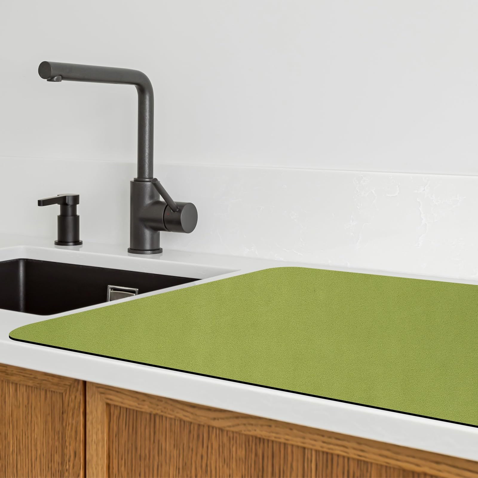 sourcing map Dish Drying Mat, 23.2" x 19.3" Water Absorbent Drainer Mats with Non-Slip Rubber Backed Heat Resistant for Kitchen Counter Dish Rack, Green