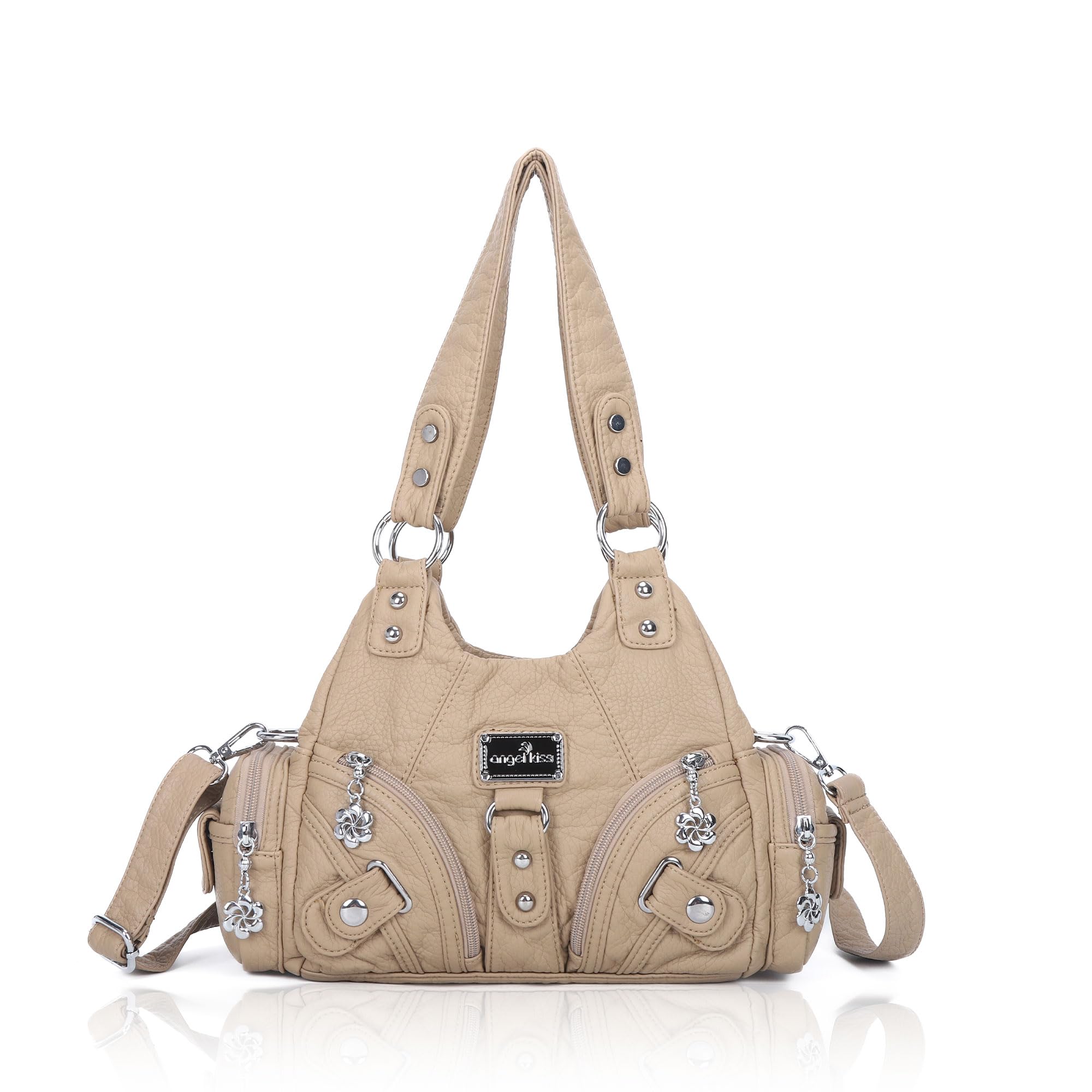Angel Kiss Purses for Women Small Hobo Shoulder Bags Vagen Leather Multi-Pocket Tote Bag with Zipper