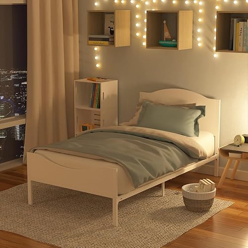 Miniatura 5 de Timy Marco de cama individual para niños con cabecera y estribo de madera, marco de cama de plataforma de metal para niños, niñas, adolescentes y