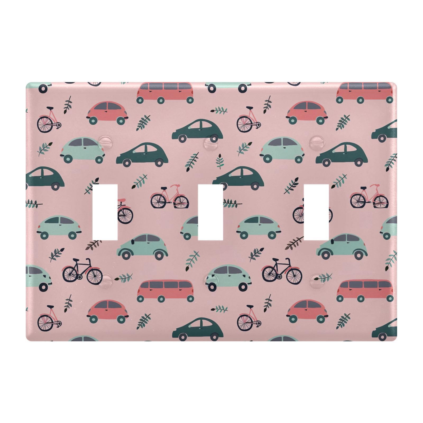 Light Switch Cover Cartoon Car Pink Wall Plates for Electrical Outlets 3 Gang 202b5759