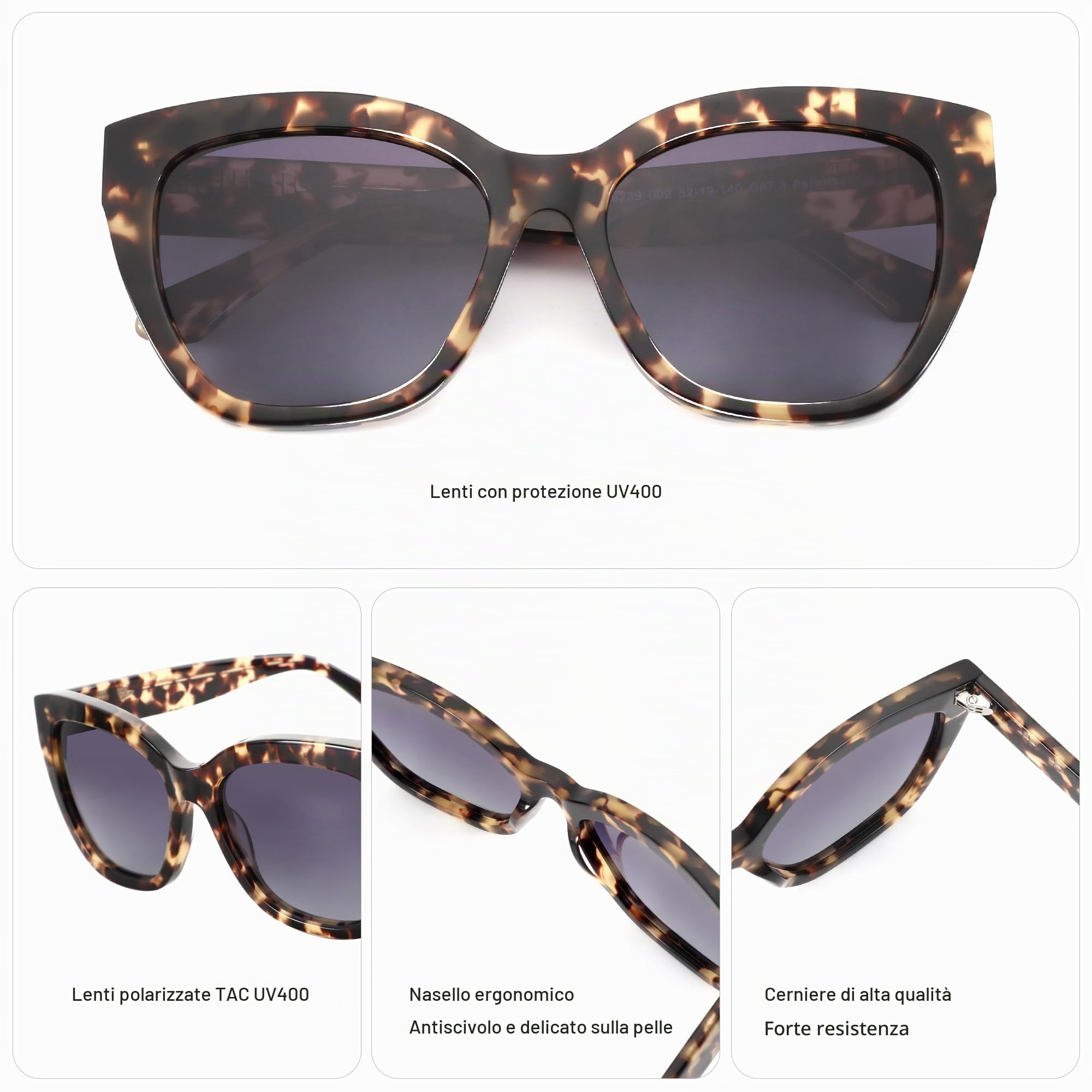 ZENOTTIC Occhiali da Sole Polarizzati Cat-Eye Donna : Oversize Protezione UV400 Quadrati Retrò