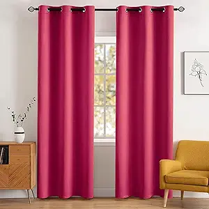 MIULEE 90" Long Blackout Room Darkening Curtains Thermal Insulated Drapes Solid Window Treatment Set Grommet Top Light Blocking Curtain for Living Room/Bedroom 2 Panels Hot Pink