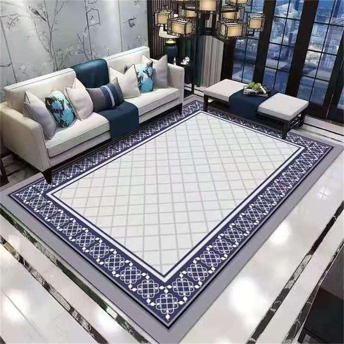 Tapis de salon bleu de style chinois tapis d exterieur terrasse