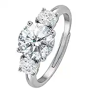 2 Carat Moissanite Engagement Ring for Women, 3-Stone D Color VVS1 Clarity Moissanite Wedding Ring, 14K Rose Gold/White Gold Plated Adjustable Promise Ring, Hypoallergenic Anniversary Bridal Ring with Gift Box