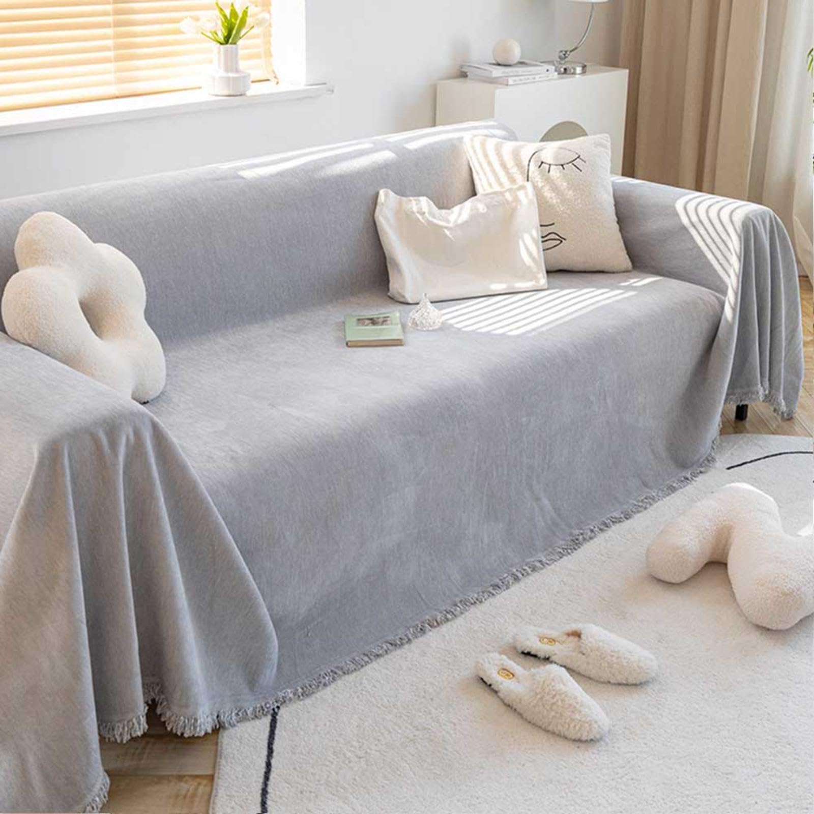 Extra langer gestrickter Sofaüberwurf für 3-, 2- und 4-Sitzer-Sofas, gemütlicher grauer Überwurf, 180 x 420 cm, perfekt für Wohnzimmer und Heimdekoration