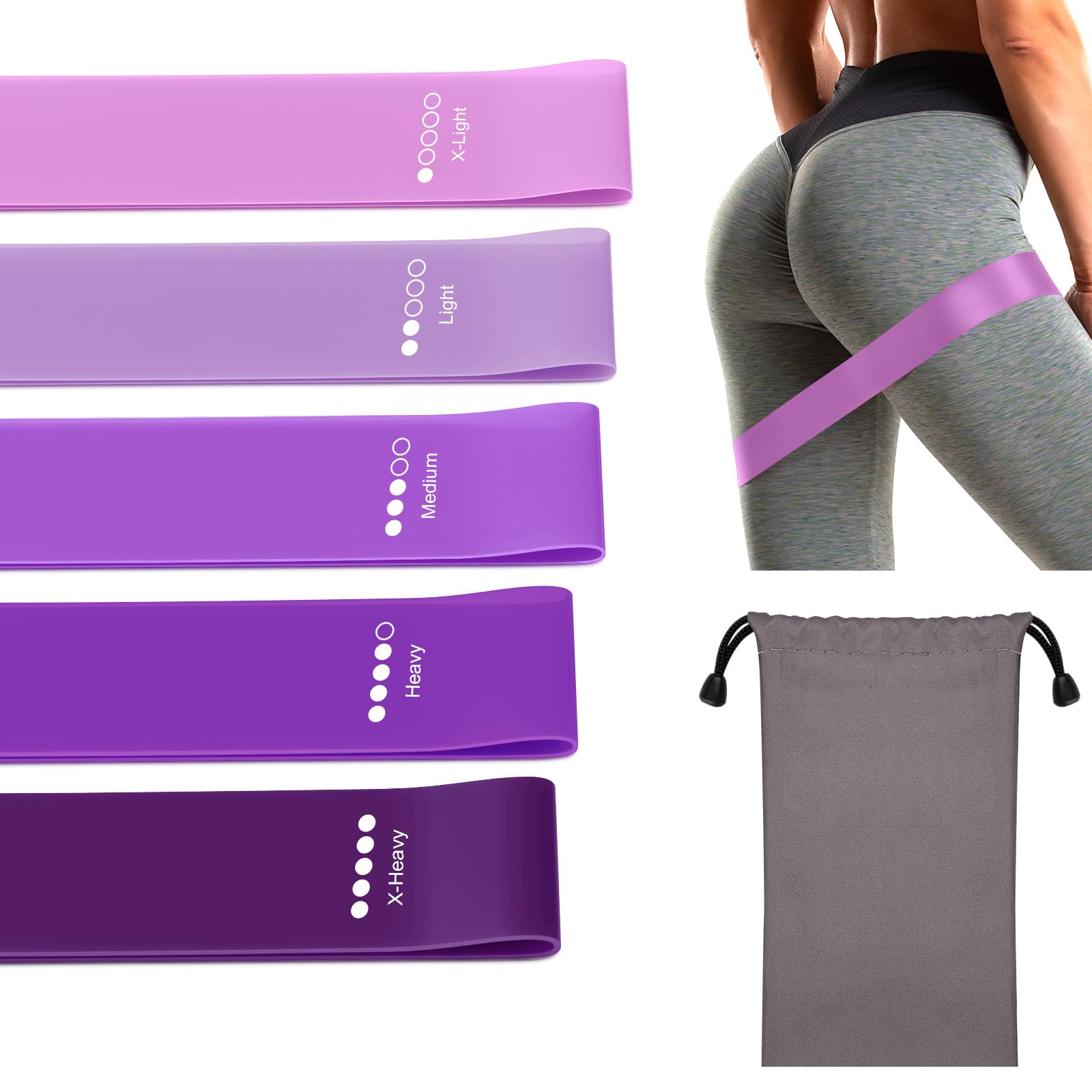 Bande Élastique Musculation Lot de 5, 5 Niveaux de Force, Fitness Pilates Yoga avec Sac de Rangement