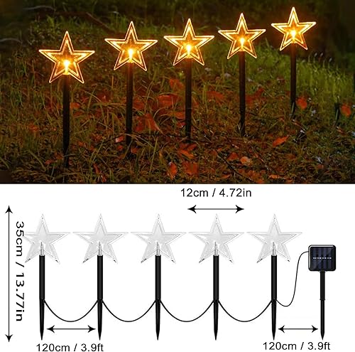 Miniatura 5 de Luces solares de Navidad para camino, paquete de 5 luces solares de estrella para decoración de Navidad, luces de estaca impermeables para