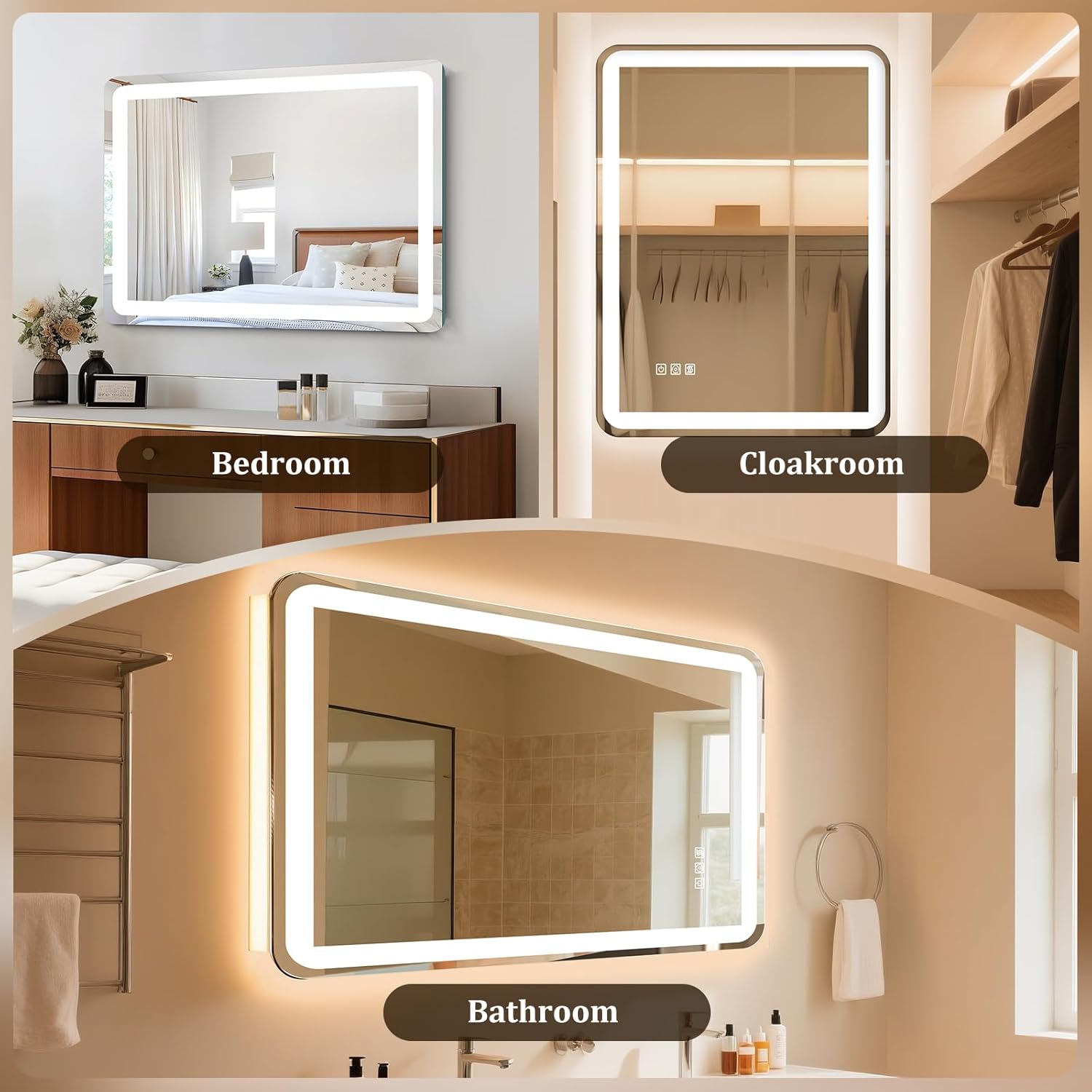 24"x32" LED Bathroom Mirror with Lights, Front and Backlit, Stepless Dimmable, Lighted Mirror for Bathroom Wall, 3 Colors Dimmable Vanity Mirror with Lights, Anti-Fog, Shatter-Proof Glass(Round)