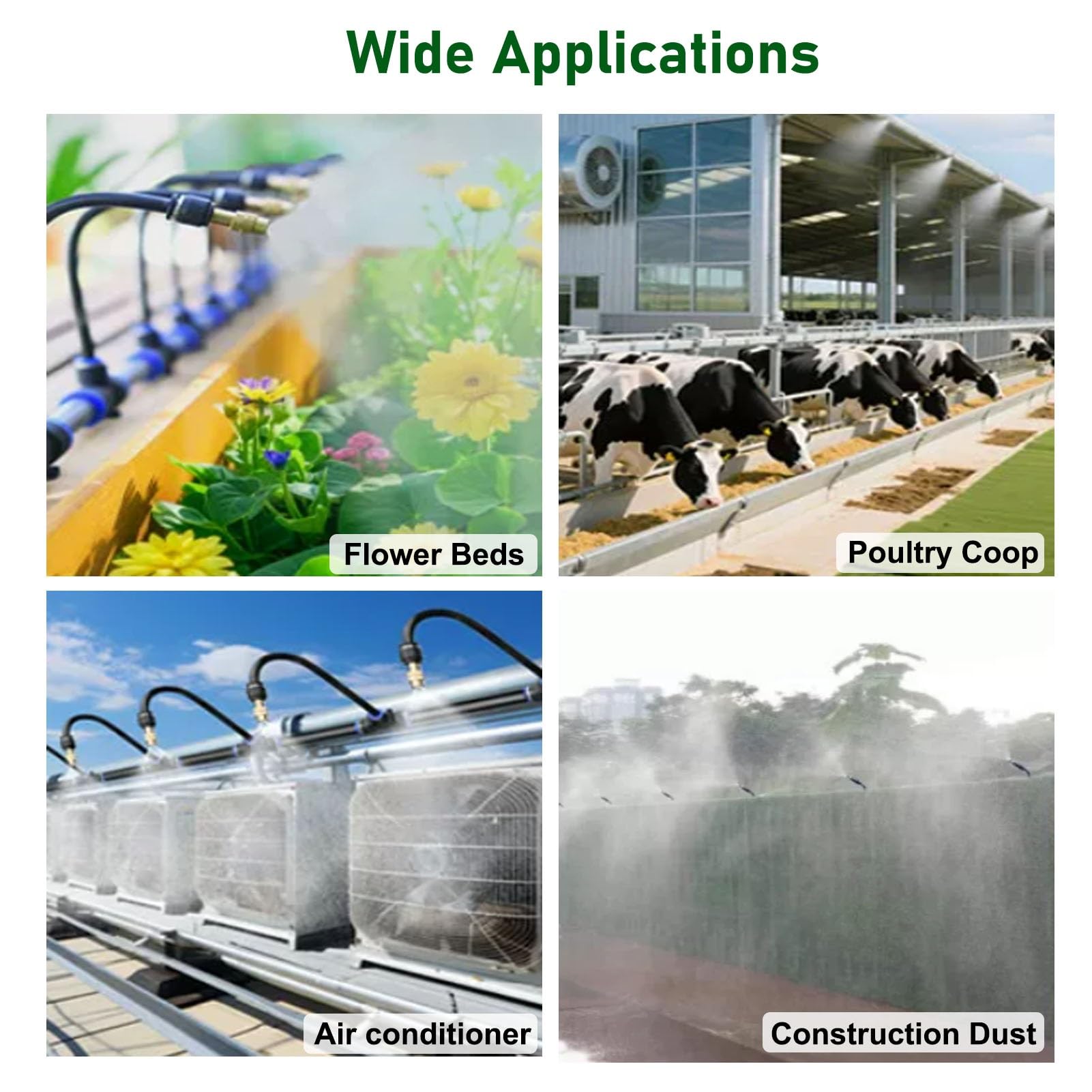 Kit Arrosage Automatique Kit de Système D'irrigation Goutte-à-Goutte Flexible | Kit de Brumisation Rafraîchissante Anti-fuite avec Tuyau en PE, Buses en Laiton Réglables et Raccords en T(65m/213ft)