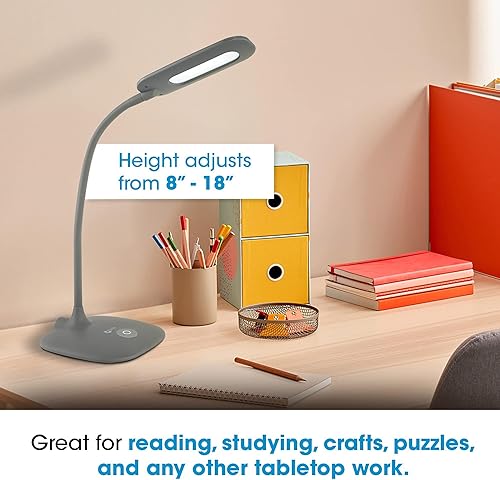Miniatura 2 de OttLite Lámpara de escritorio LED suave al tacto, 3 ajustes de brillo con LED de luz natural de bajo consumo, cuello flexible ajustable y controles