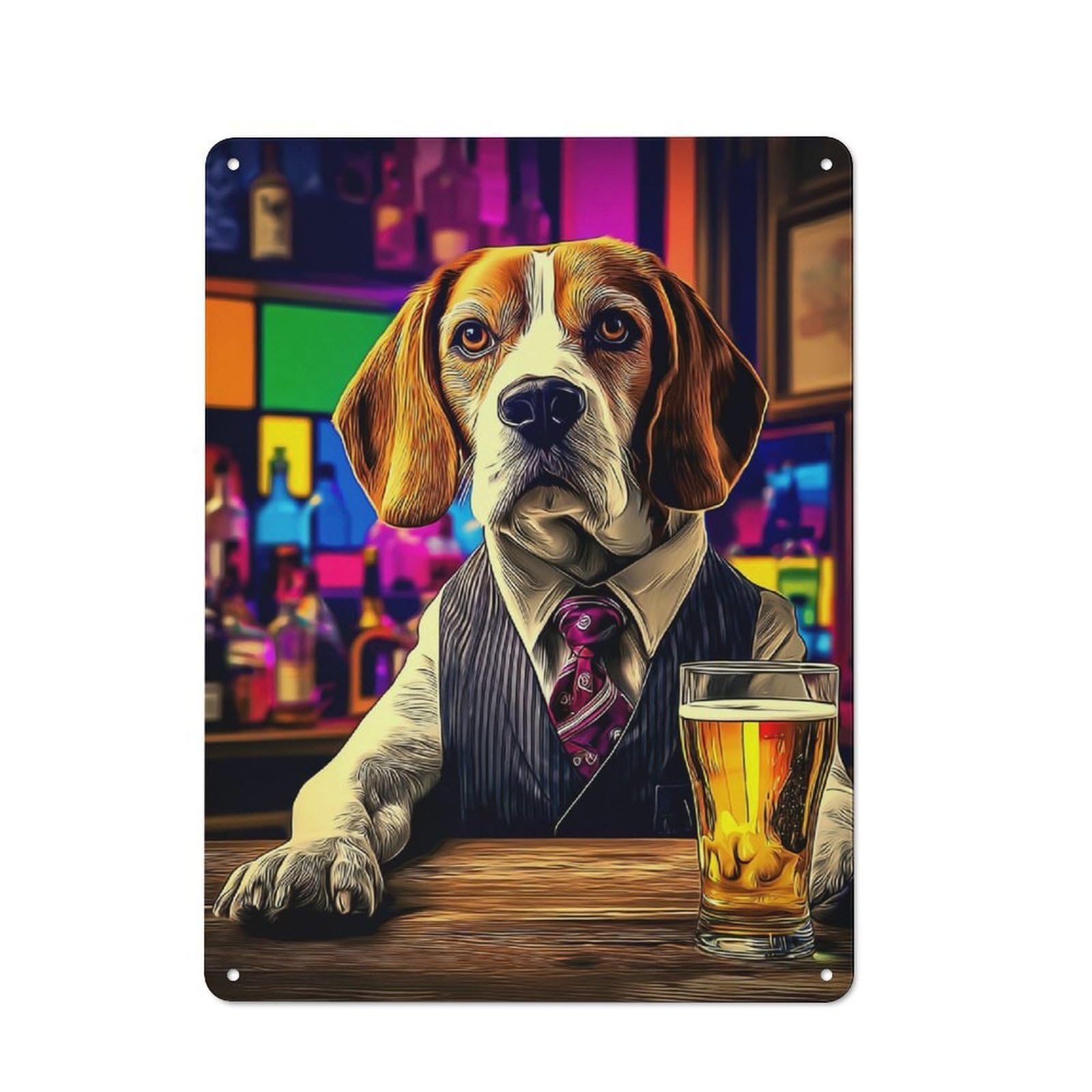 Junmoney Dog In Suit Enjoying Beer At Bar -12 Decorative Tin Plaque With Design 40X30cm, Classic Novelty Wall Art For Flat, Dorm Room, Lounge Or Cafe