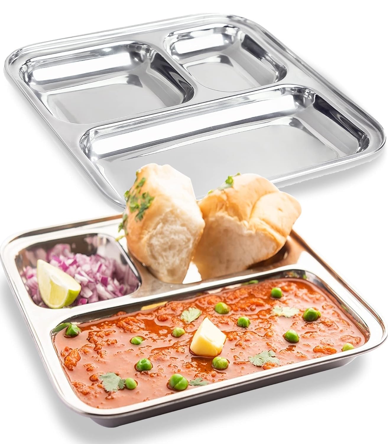 Buy NANOJ 3In1 Stainless Steel Plates with Compartments/Tiffin Plates