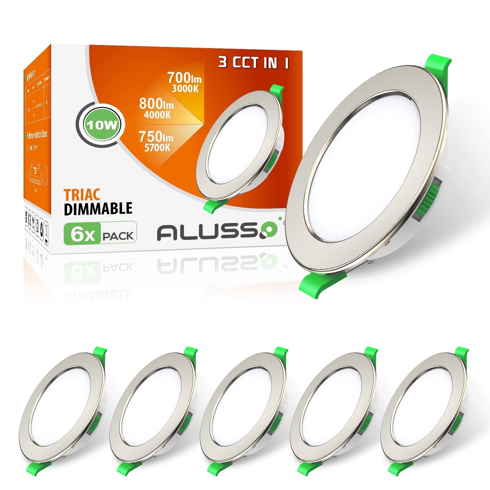 ALUSSO LED Einbaustrahler 230V 10W 800lm Deckenspots, Dimmbar Warmweiß/Neutralweiß/Kaltweiß Auswählbar Deckenstrahler, IP44 LED Einbauleuchten für Bad, Küche, Wohnzimmer, 6er Set
