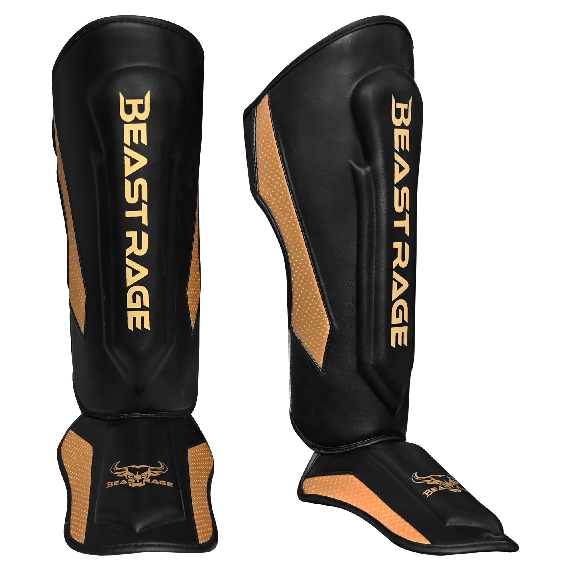 BEAST RAGE Parastinchi per Kickboxing Muay Thai,parastinchi per arti marziali MMA,paragambe con protezione del collo del piede,attrezzatura per allenamento sparring