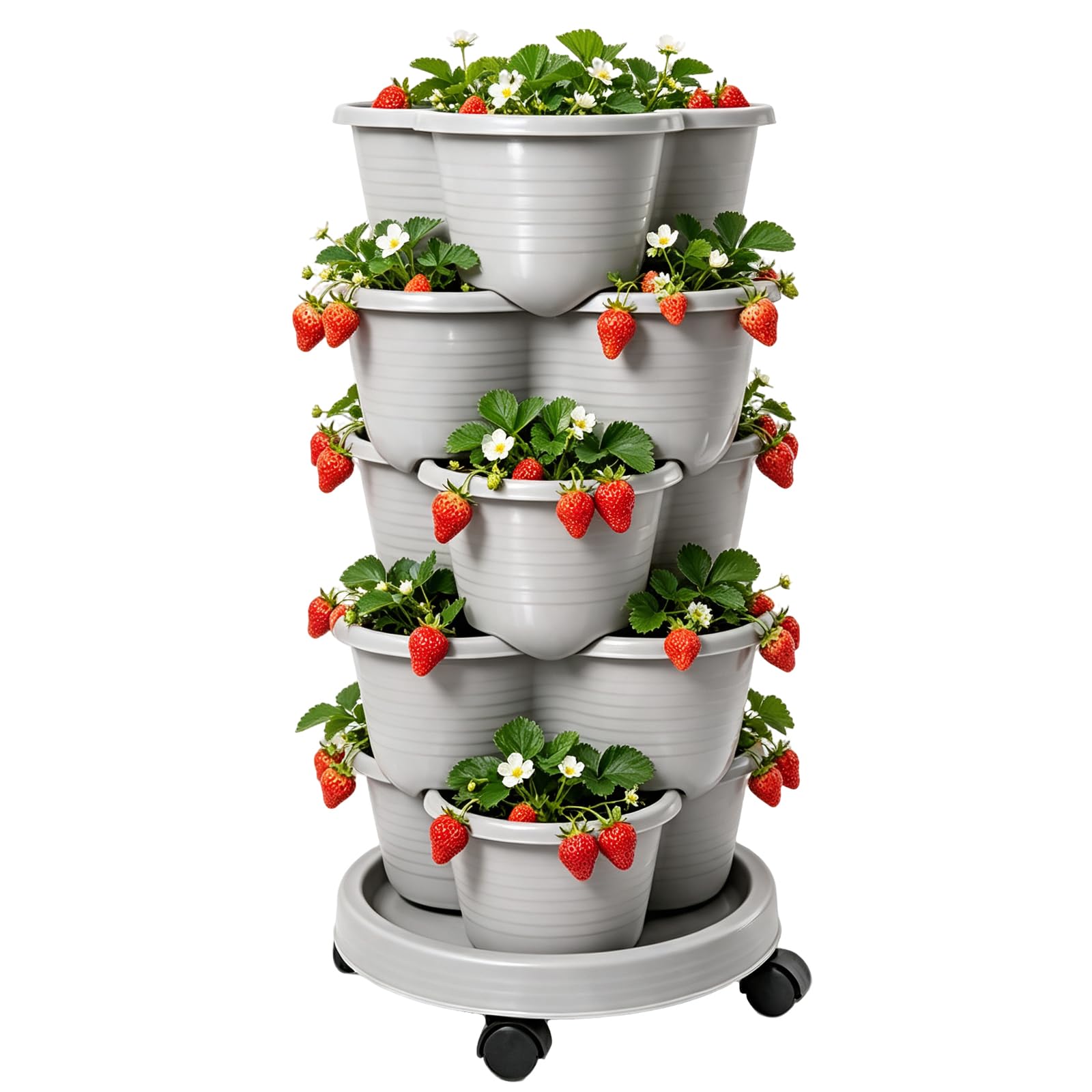 Vertical Stackable Garden Planter with Wheels, Strawberry Planter Tower