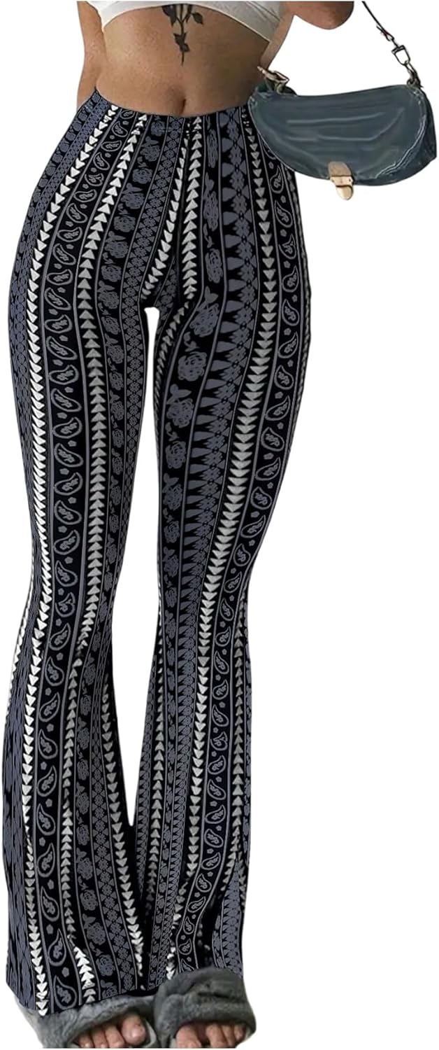 Milumia Women's Boho Yoga Leggings High Waisted Hippie Flared Pants Bell Bottoms