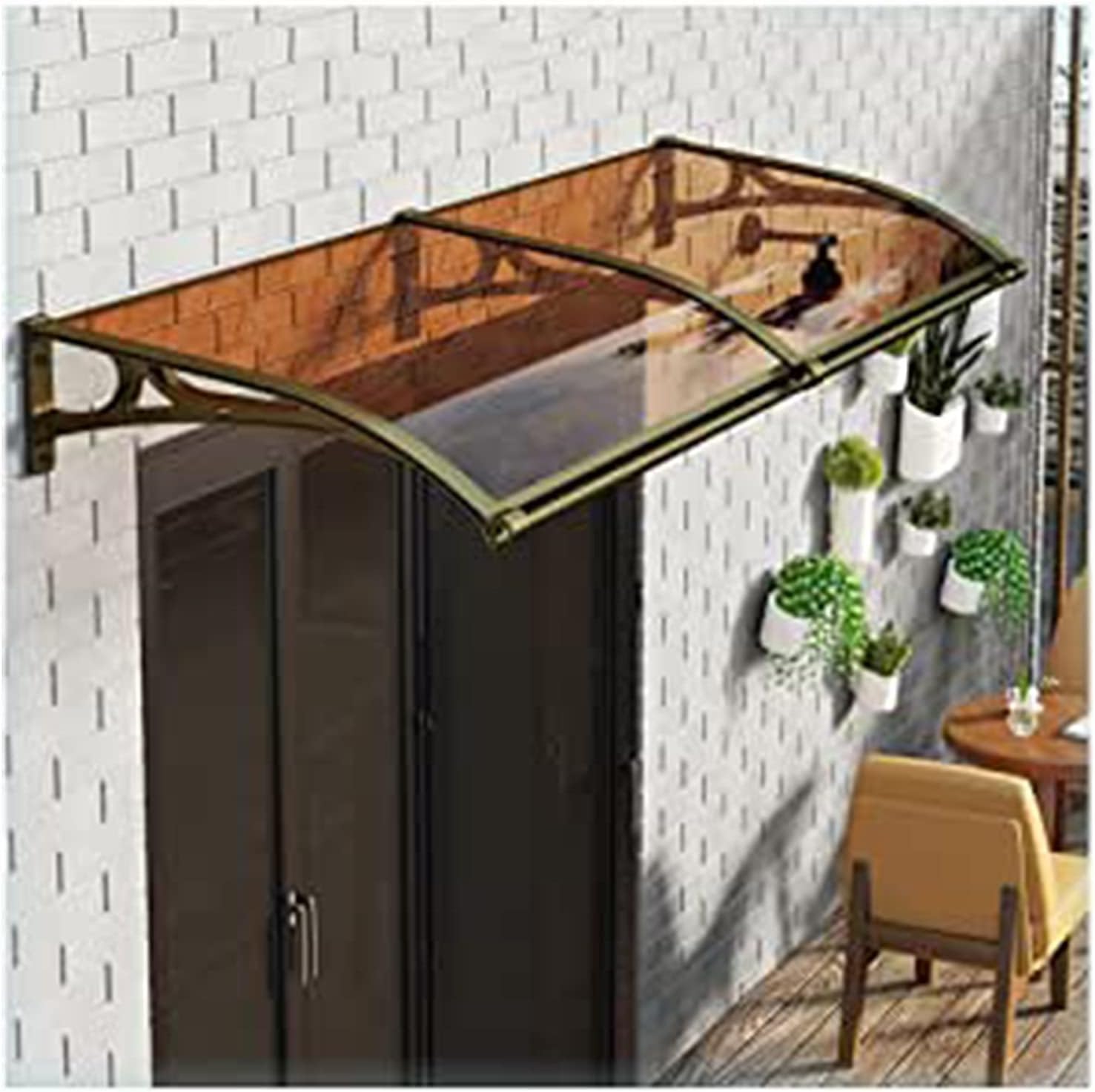 Toldo para Ventana de Puerta Exterior, toldo con Soportes de aleación de Aluminio, Tablero de Resistencia de policarbonato, cobertizo de Alero de Bloque UV para balcón de Patio (marrón 60X160CM)