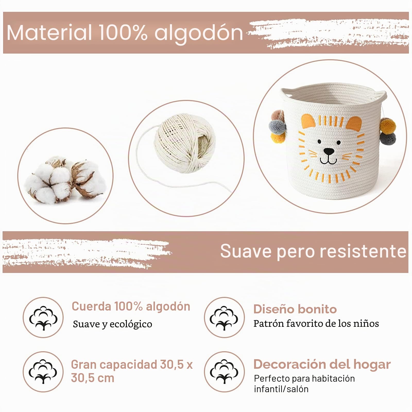 Cestas de almacenamiento de juguetes, bonita canasta de lavandería con asas, cesta de almacenamiento de juguetes para perros, duradera, grande, de cuerda de algodón, organizador para el hogar