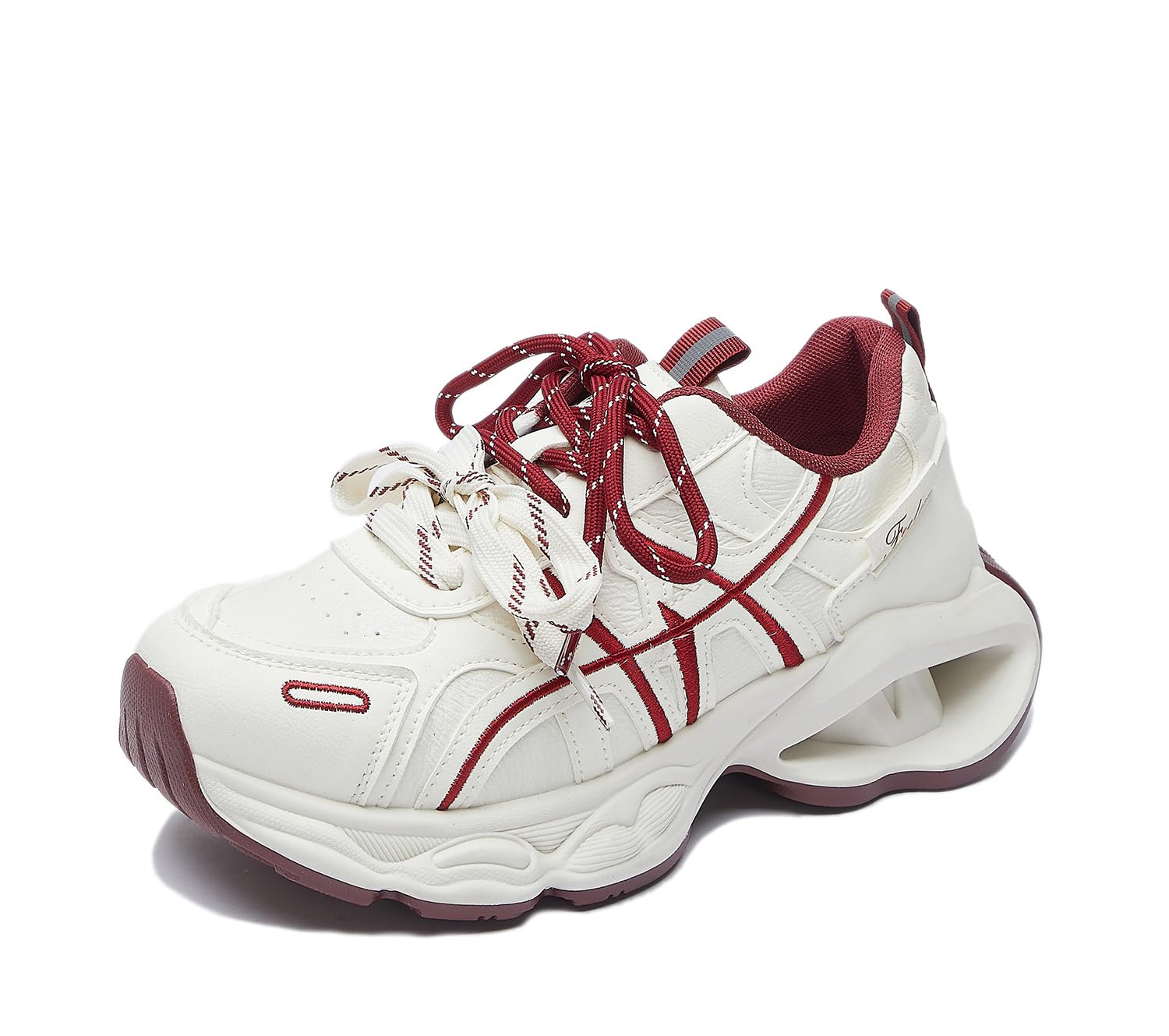 Basket femme plateforme confortable et chaussure de marche légère rouge - 8