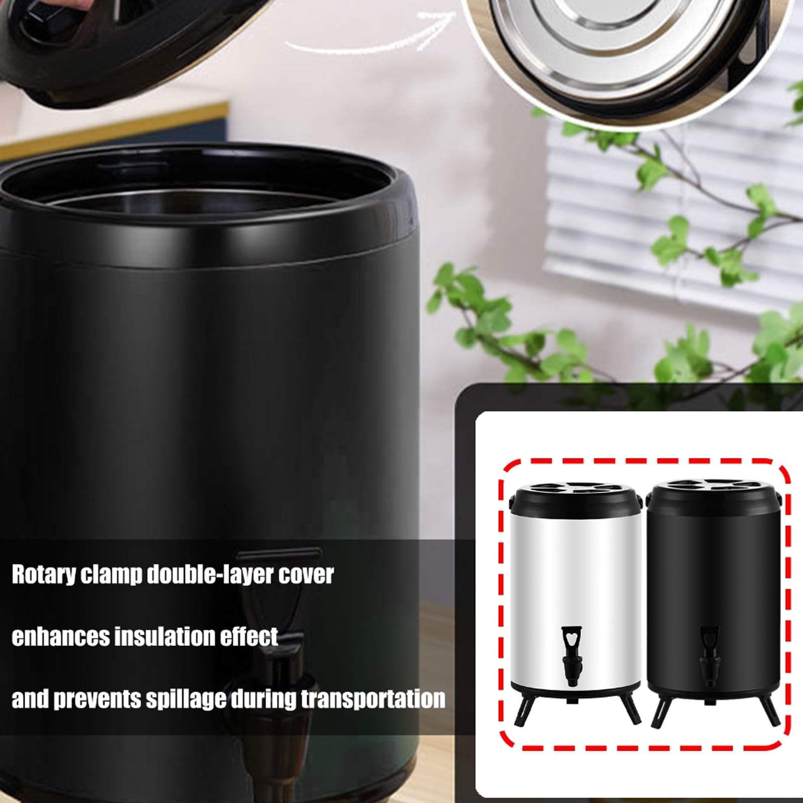 Greabuy Distributore moderno per bevande calde da 8 litri, con flusso e coperchio, eccellente per caffè, tè e bevande, in acciaio inox, bianco, antiruggine, per latte, tè, caffè