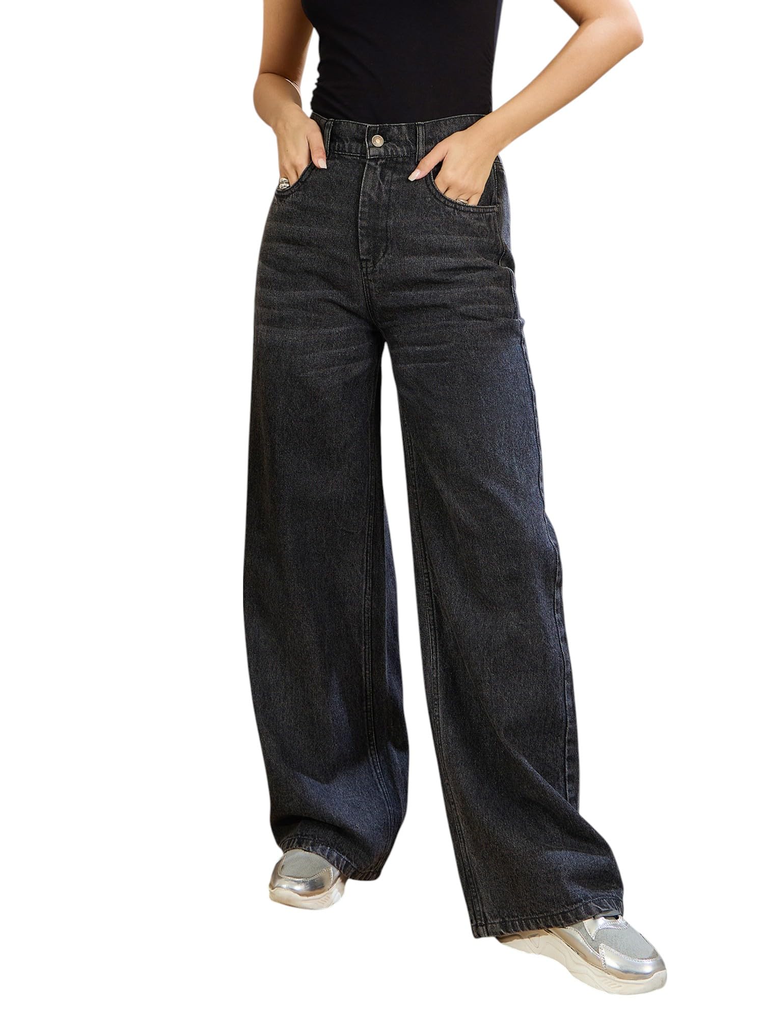 sassafras Black Wash High Waist Straight Fit Jeans-picture-54