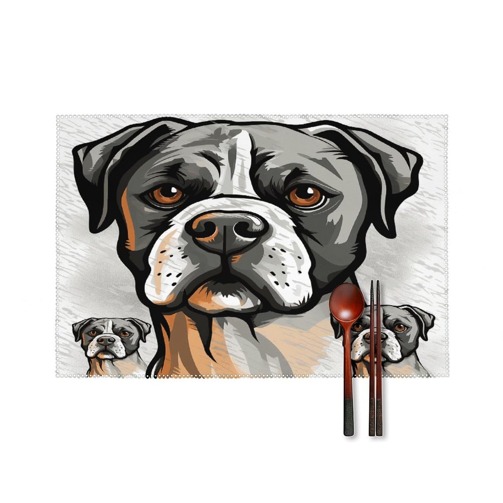 American Bulldog Head Placemats Set of 4 Non-Slip Heat Resistant Table Mats Canvas Washable Cloth Place Mats Easy to Clean Premium Placemat for Kitchen Dining Table Decoration