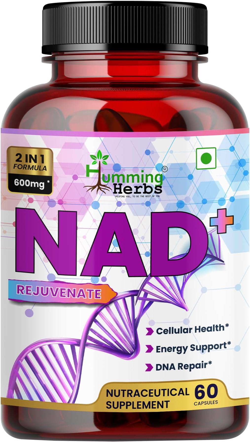 NAD+ 600mg - Advanced Cellular Health & DNA Repair Formula - Energy and Metabolism Boost with Resveratrol and Polygnum Cuspidatum for Longevity & healthy Aeging
