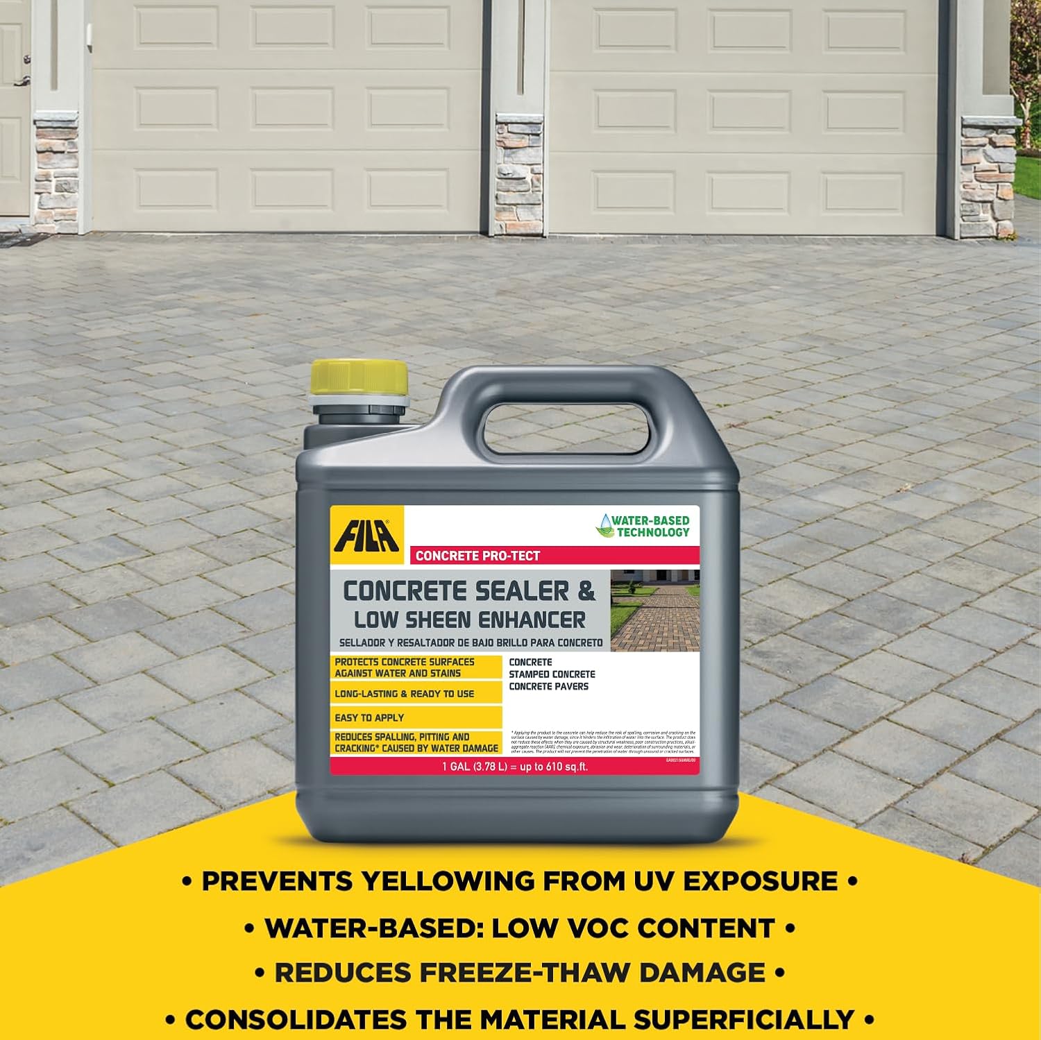 FILA Surface Care Solution CONCRETE PRO-TECT, Concrete Sealer & Low Sheen Enhancer Treatment for Indoor and Outdoor Concrete Surfaces, Water-Based, Protects and Restores Sheen - 1 GAL